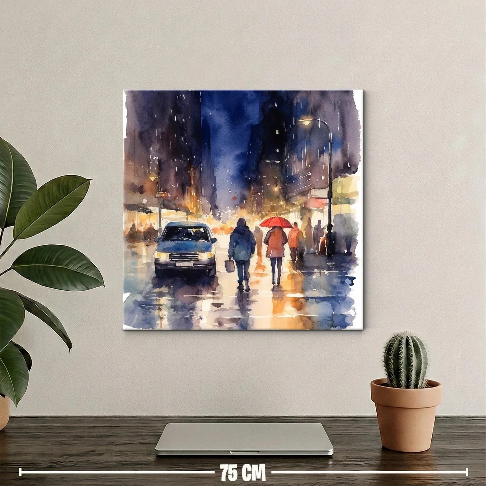 Atardecer lluvioso en ciudad con luces y siluetas urbanas — miniatura 2
