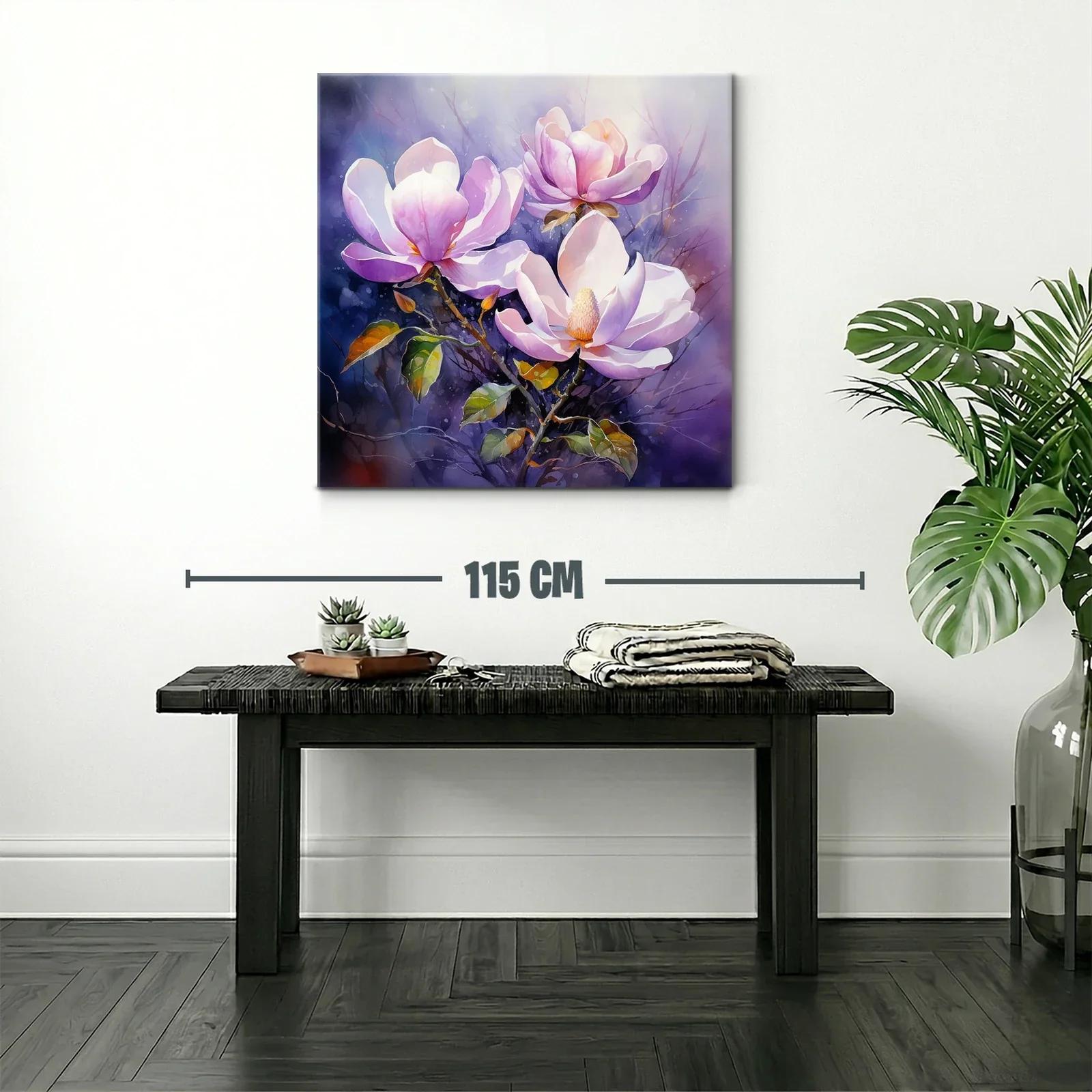 Cuadro con flores de magnolia en tonos lilas y verdes — miniatura 2