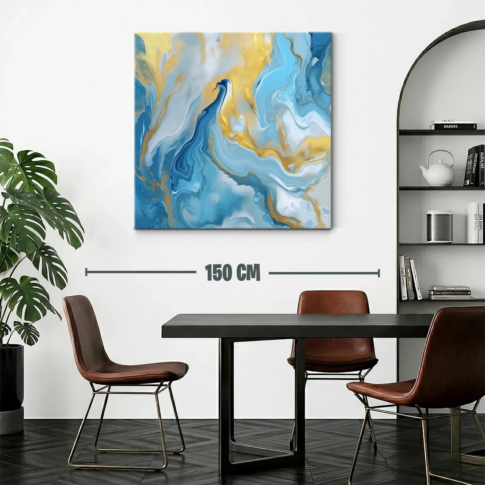 Cuadro abstracto con tonos azules y dorados vibrantes — miniatura 2