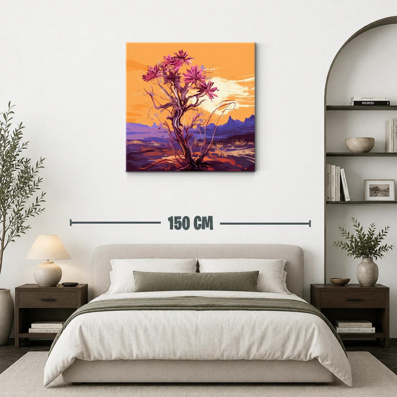 Atardecer con árbol de flores vibrantes en paisaje desértico — miniatura 3