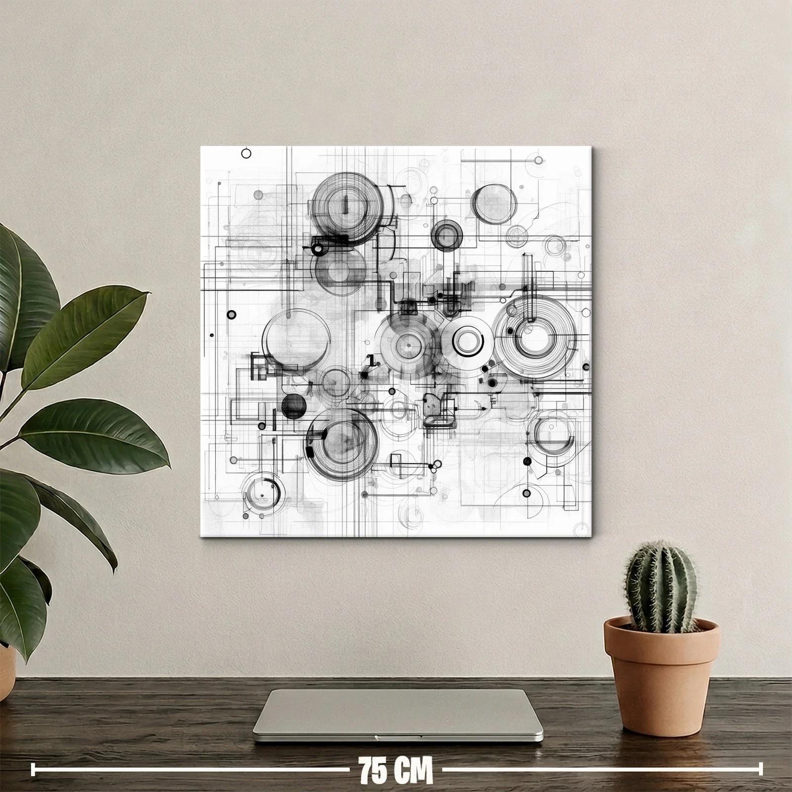 Composición abstracta en grises con formas circulares y líneas precisas — miniatura 2