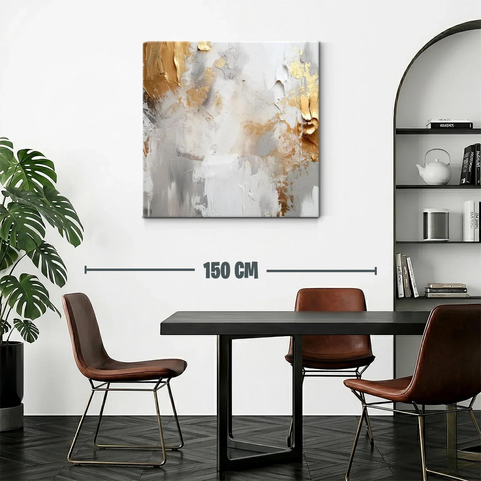 Cuadro abstracto con tonos dorados y neutros elegantes — miniatura 2