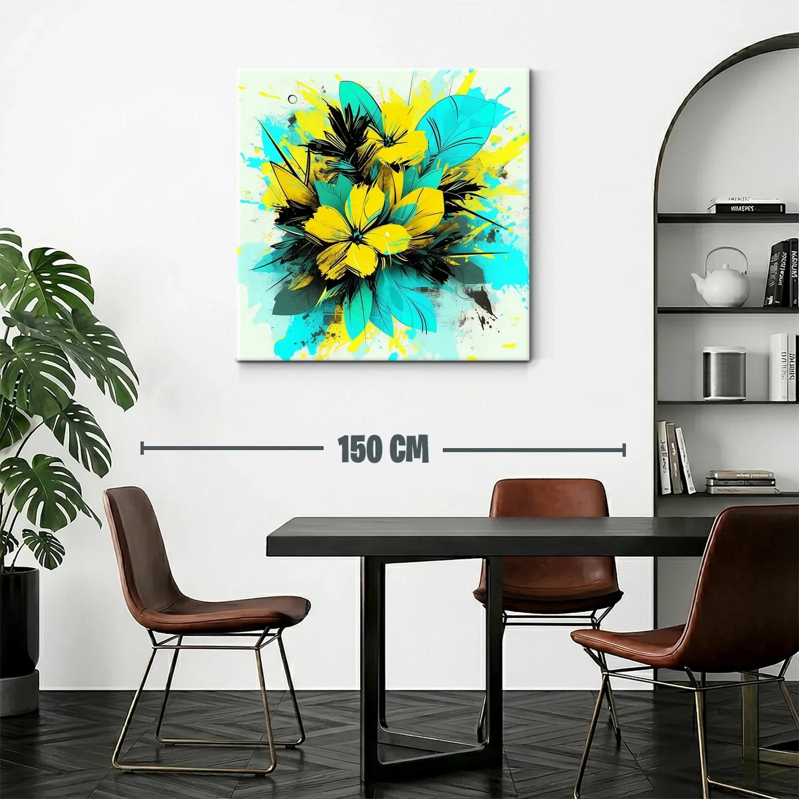 Composición de flores vibrantes en tonos turquesa y amarillo — miniatura 2
