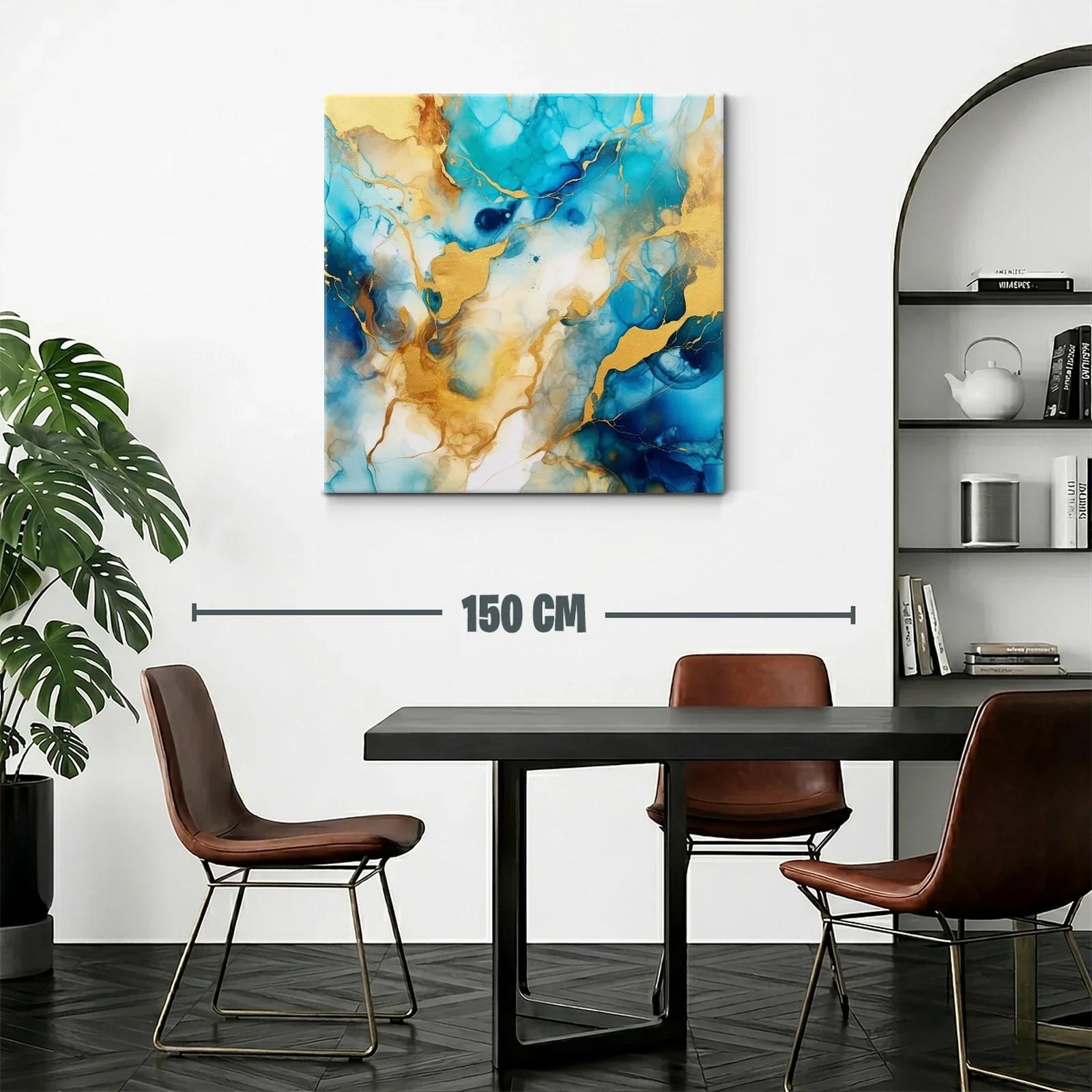 Cuadro abstracto con tonos azules y dorados vibrantes — miniatura 2