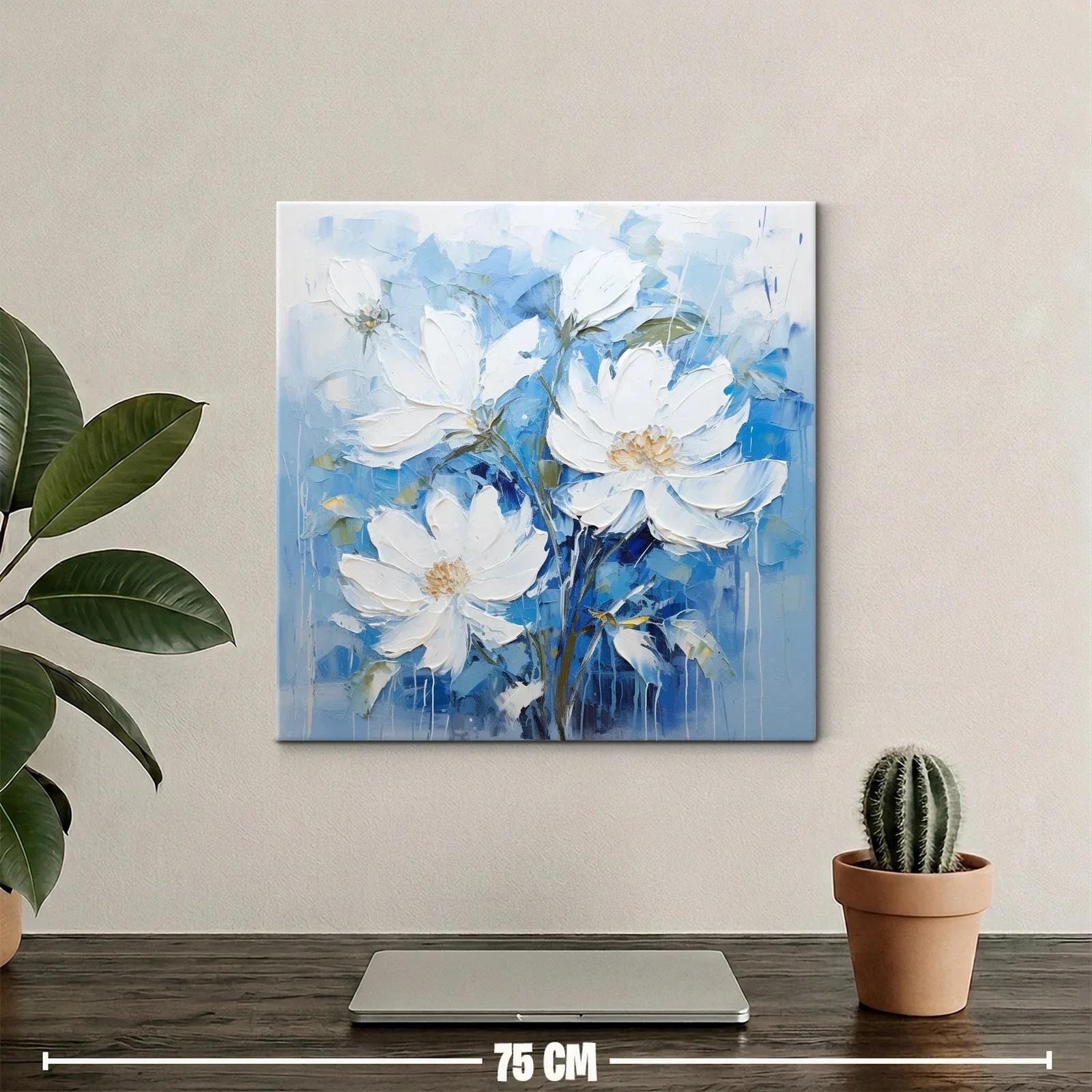 Cuadro con delicadas flores blancas sobre fondo azul — miniatura 2