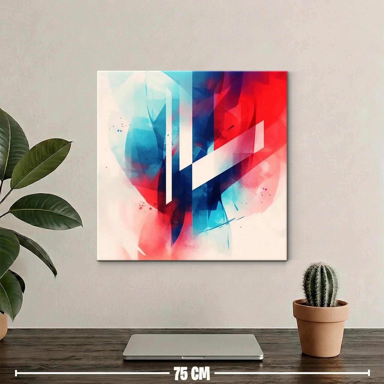Cuadro abstracto con formas geométricas en azul y rojo — miniatura 2