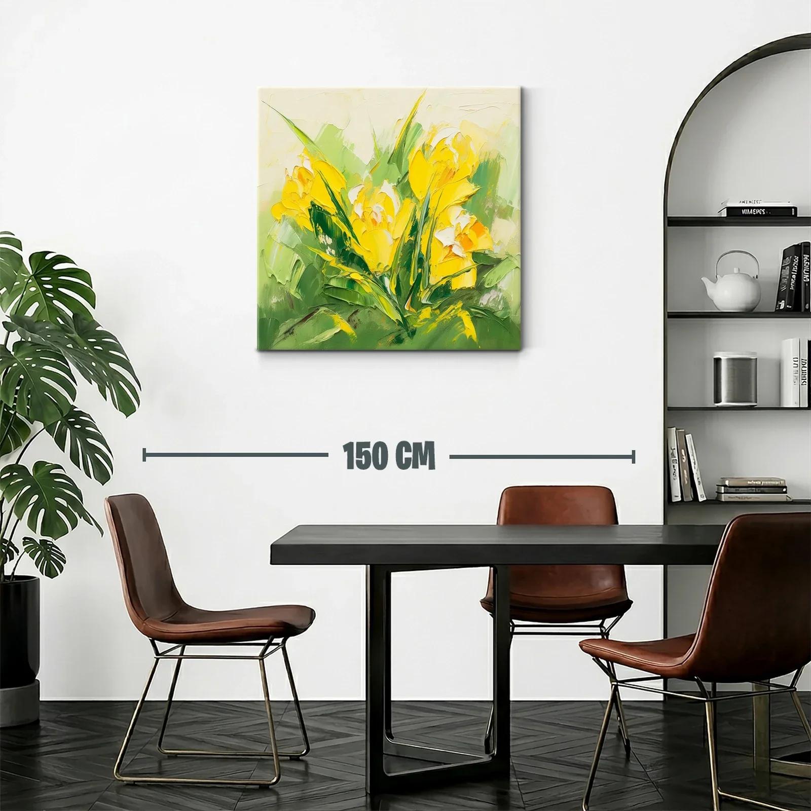 Cuadro moderno con flores amarillas y verdes vibrantes — miniatura 2