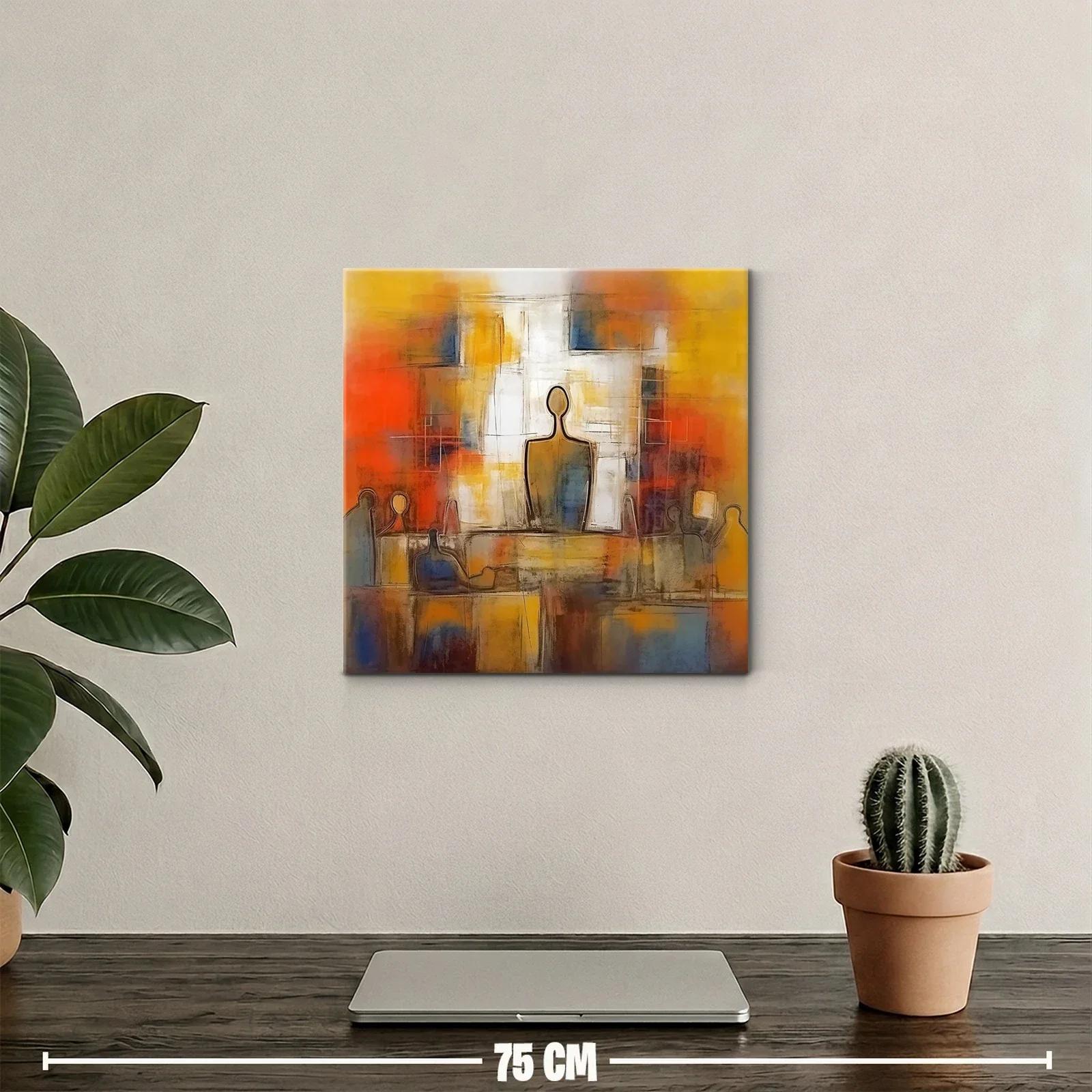 Cuadro abstracto con figuras humanas y tonos cálidos vibrantes — miniatura 2
