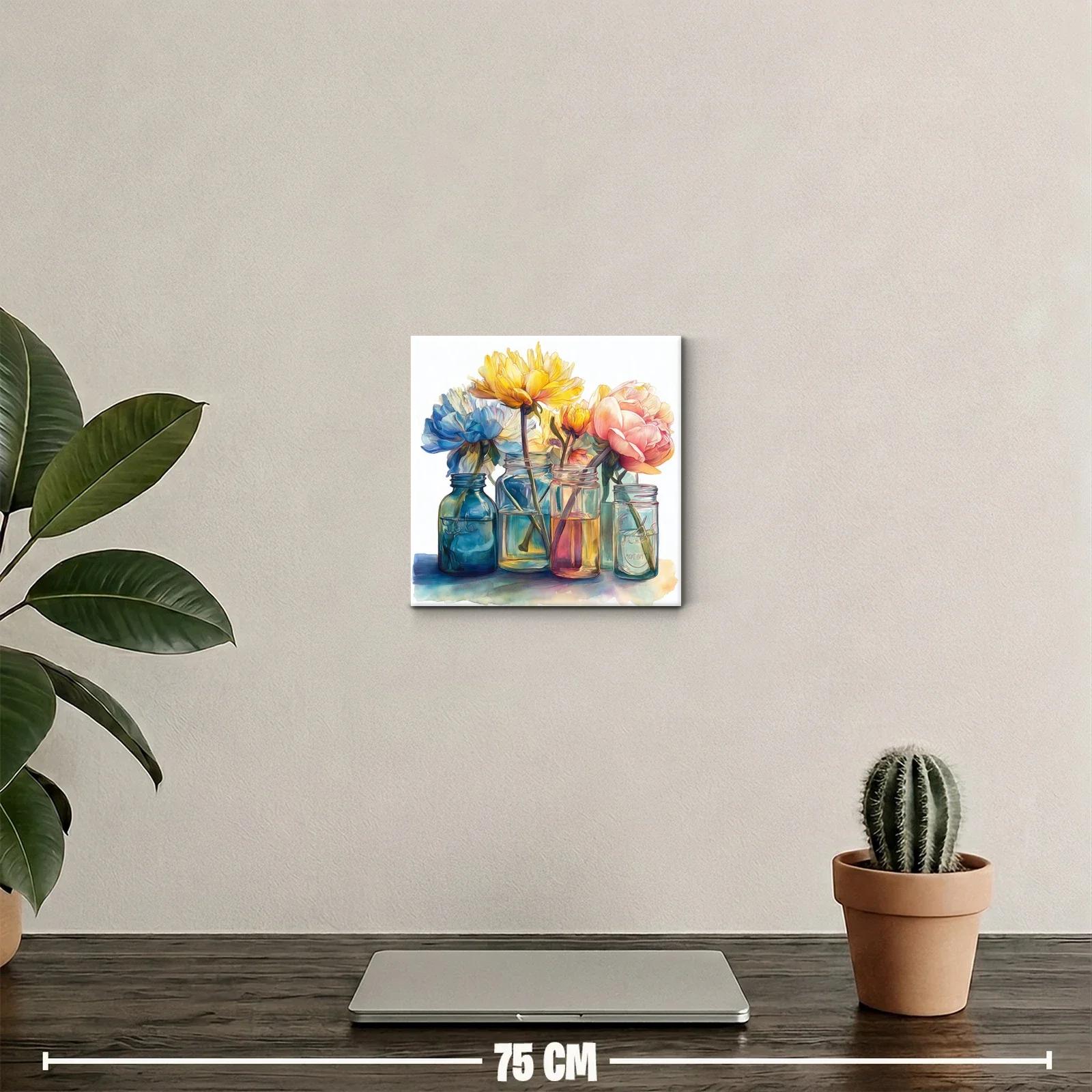 Cuadro floral en tonos suaves con jarrones de cristal — miniatura 2