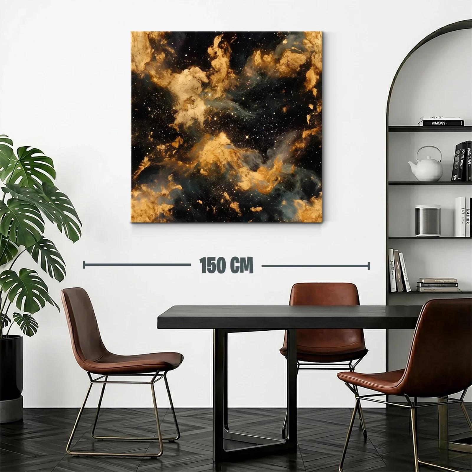 Cuadro Abstracto Nebulosa Dorada con Toques Cósmicos — miniatura 2
