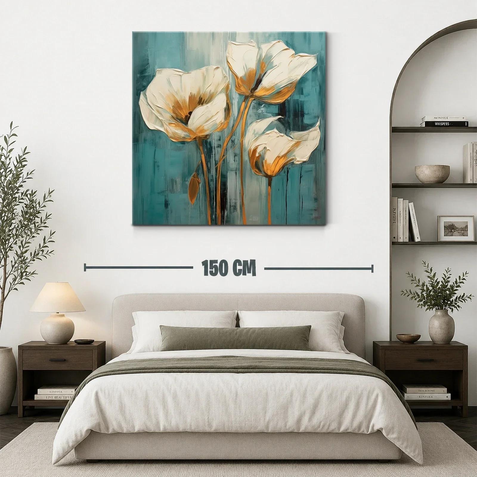 Cuadro floral elegante con tonos crema y azul verdoso — miniatura 3