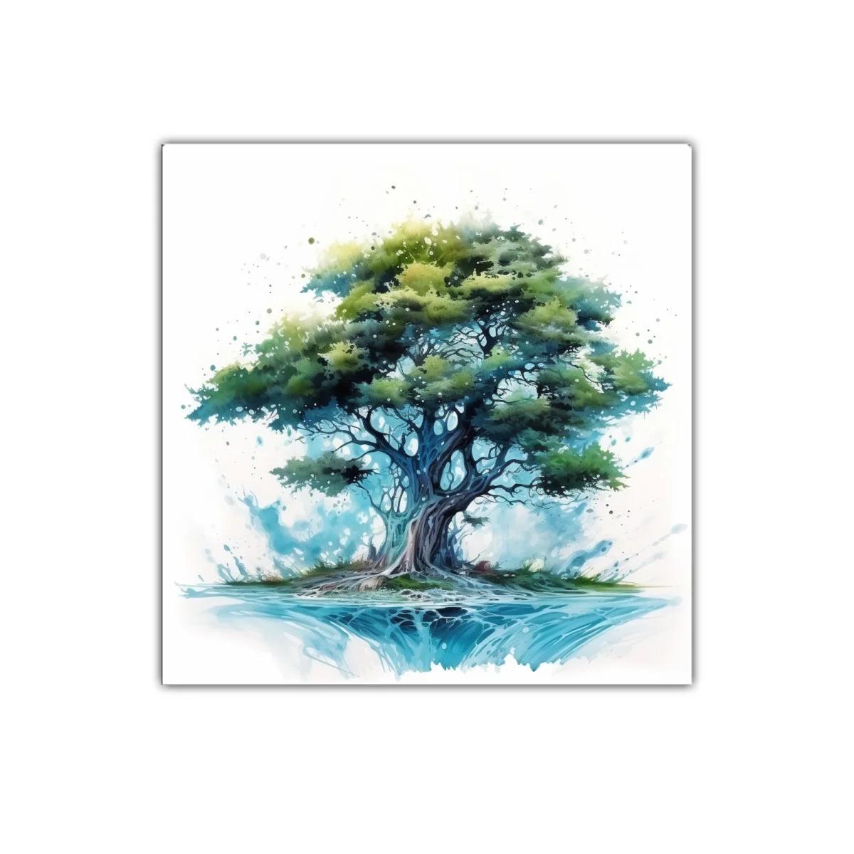 Árbol frondoso en tonos azules y verdes vibrantes — miniatura 1