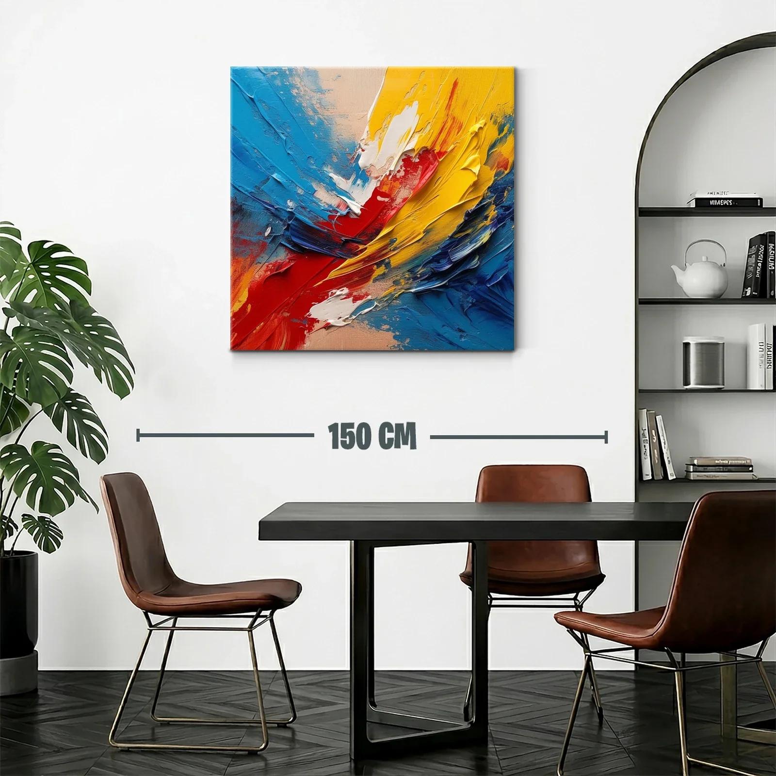 Cuadro abstracto con vibrantes tonos primarios y texturas dinámicas — miniatura 2
