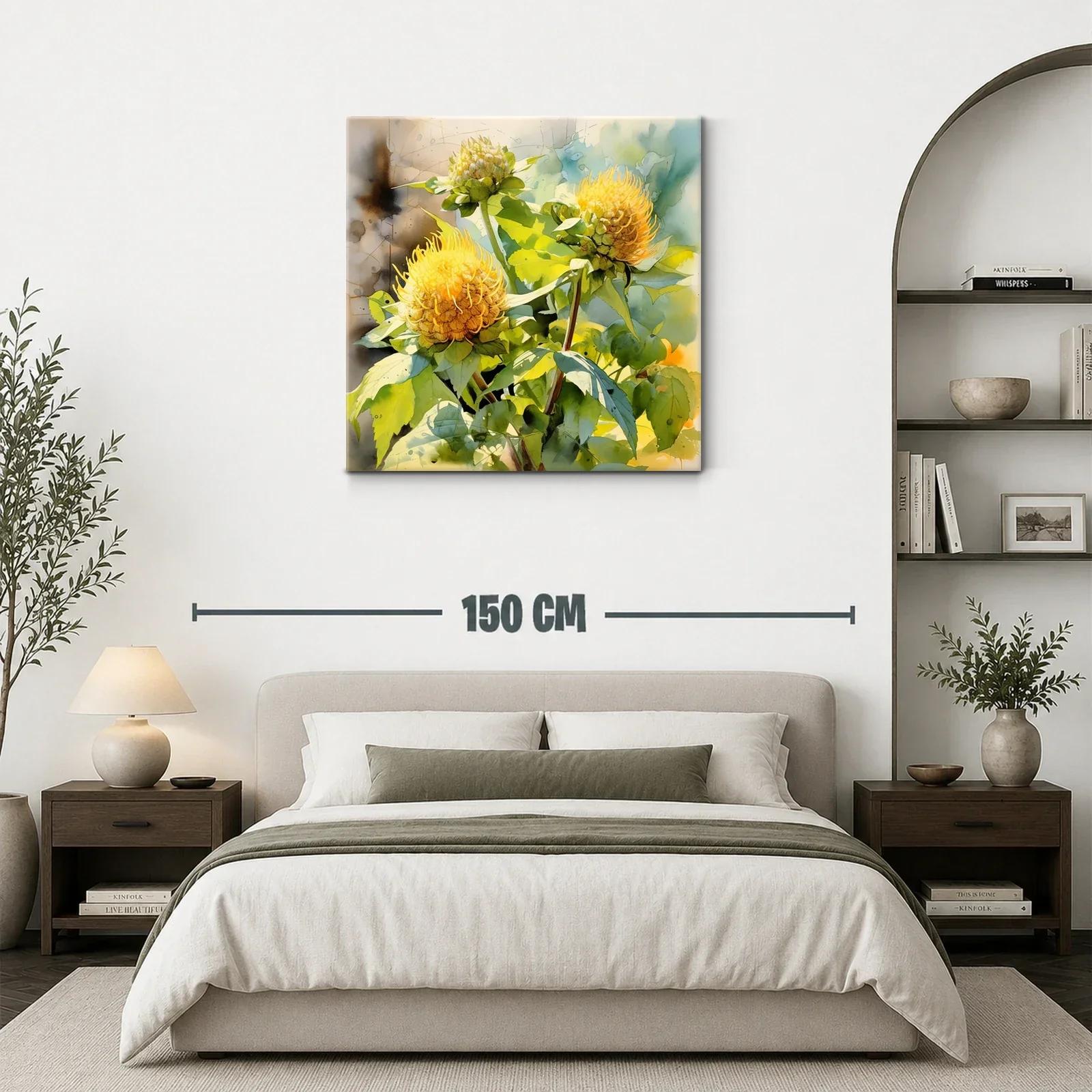 Cuadro floral vibrante con tonos amarillos y verdes naturales — miniatura 3