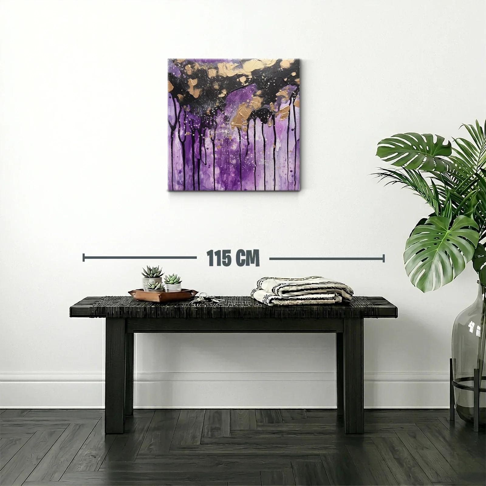 Cuadro abstracto con tonos violetas y detalles dorados — miniatura 2