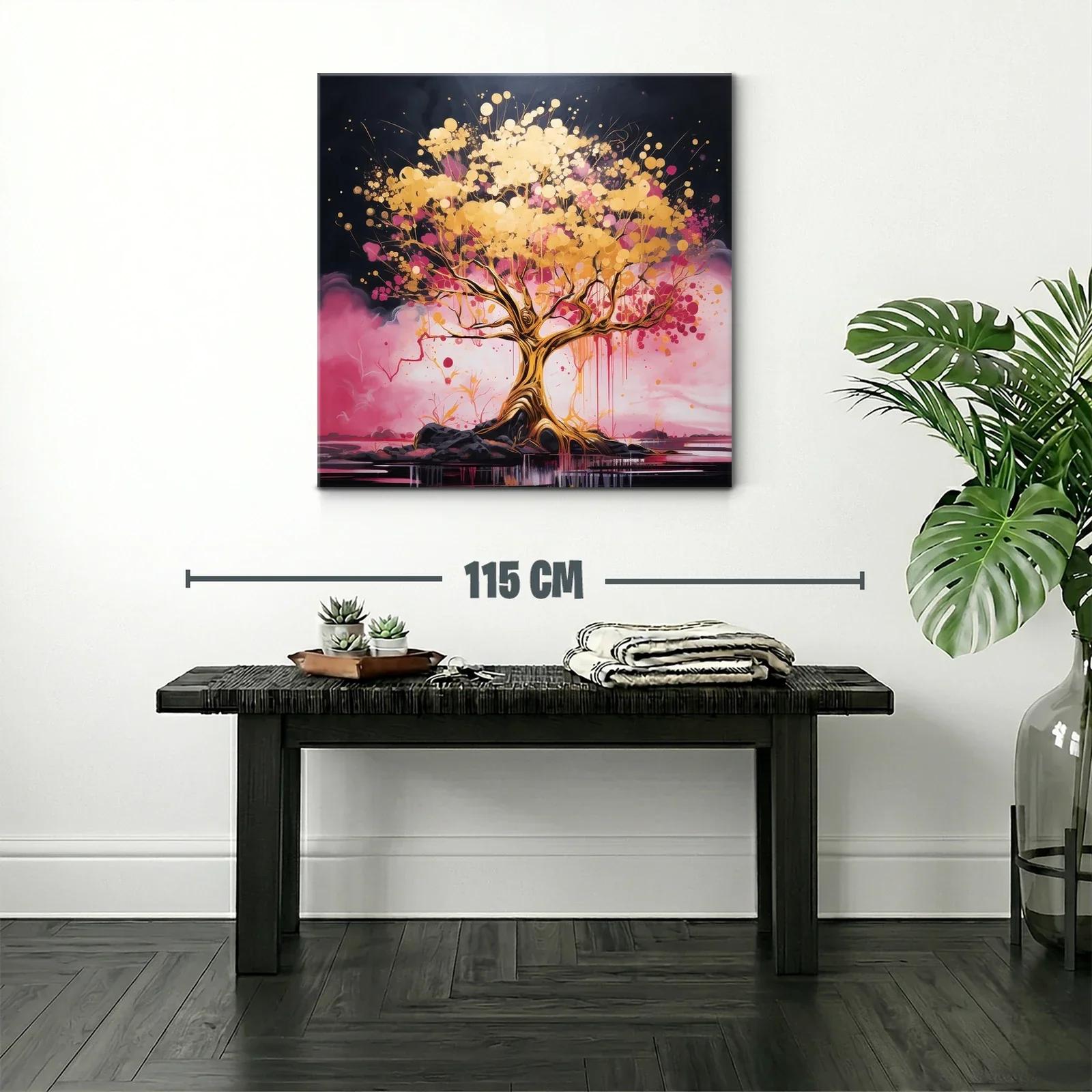 Árbol dorado con vibrantes tonos rosas sobre fondo oscuro — miniatura 2
