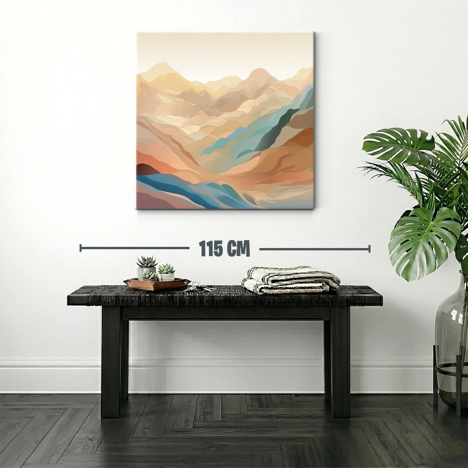 Paisaje abstracto de montañas en tonos cálidos y fríos suaves — miniatura 2