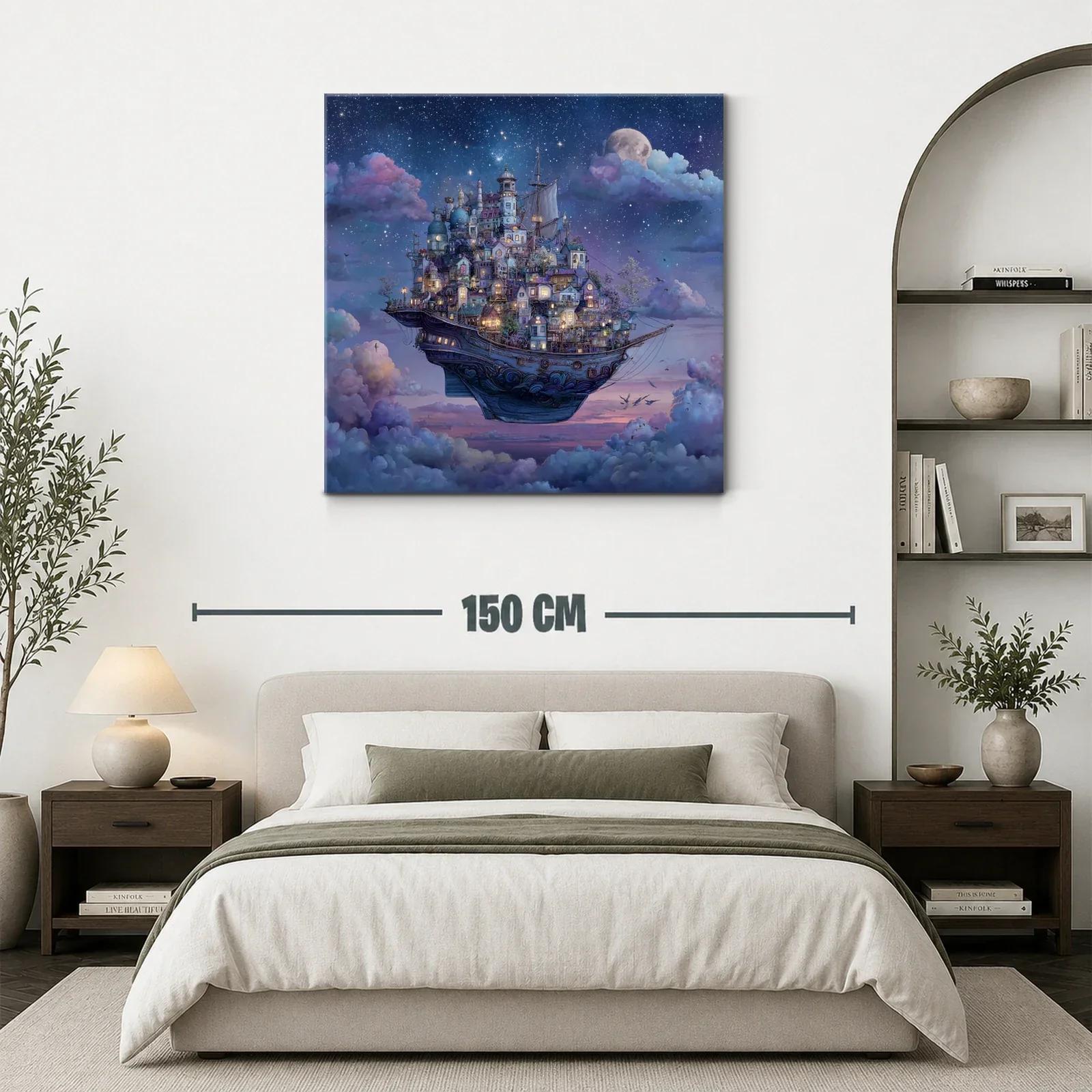 Barco flotante con ciudad iluminada al anochecer — miniatura 3