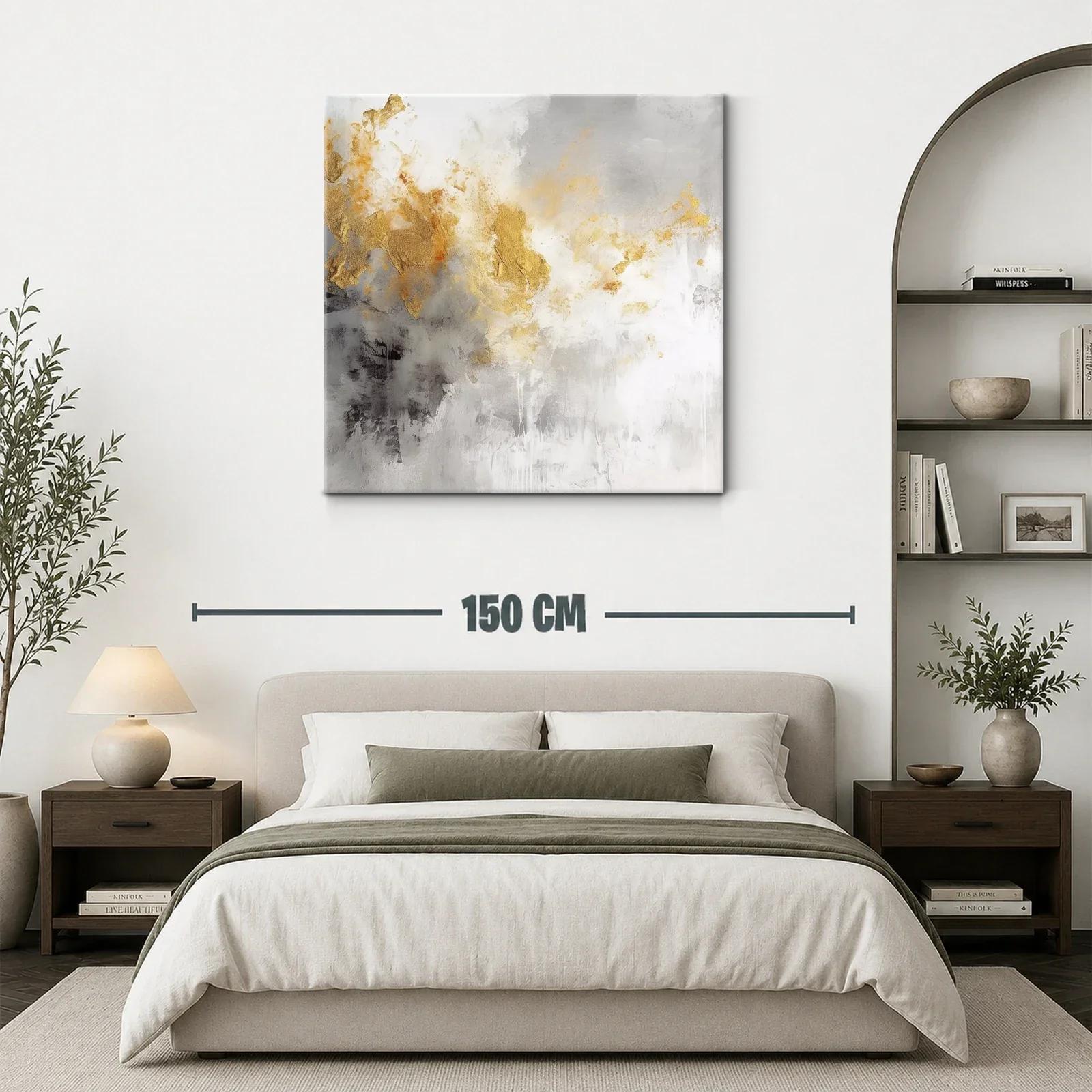 Cuadro abstracto con tonos dorados y grises modernos — miniatura 3