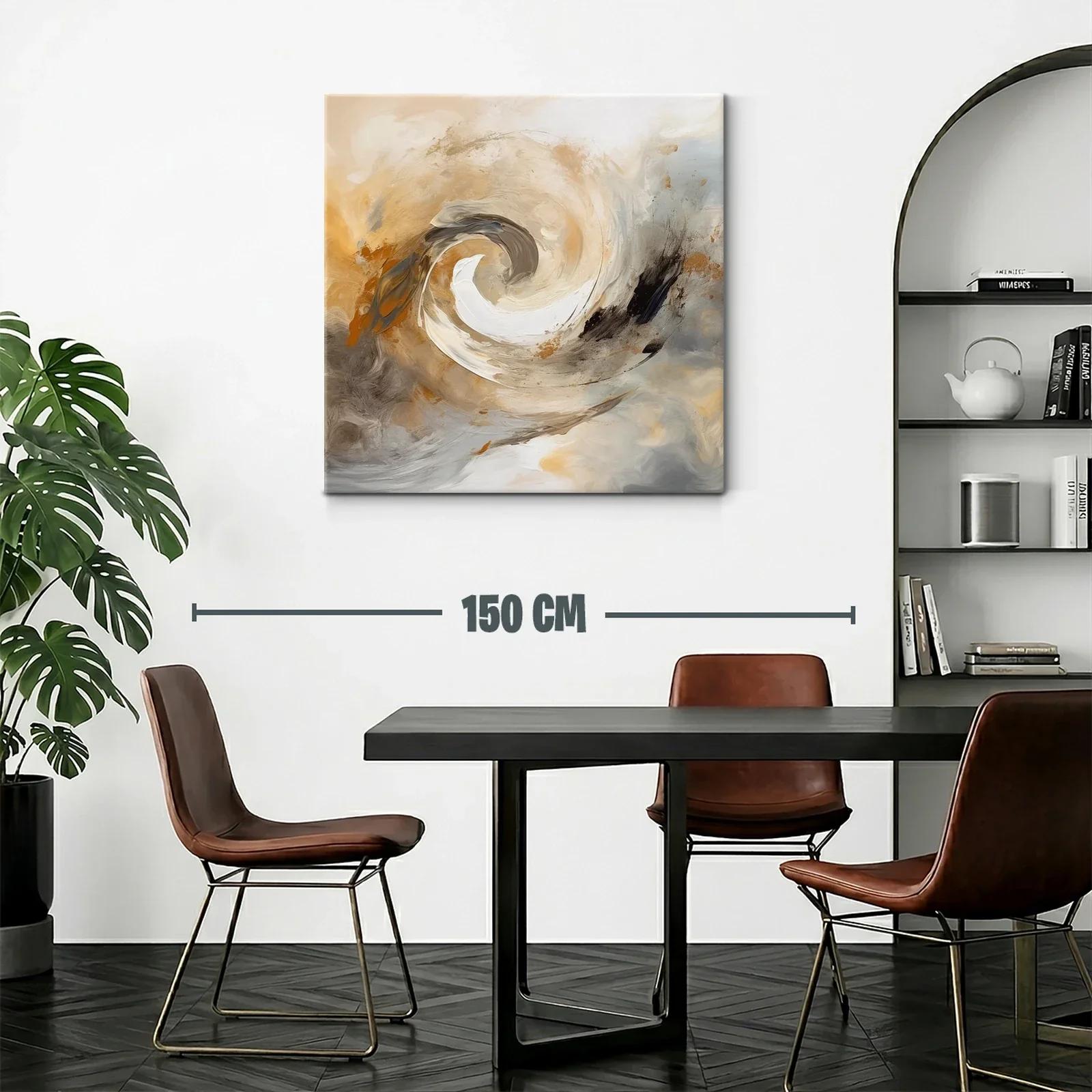 Cuadro abstracto en tonos tierra y gris con movimiento dinámico — miniatura 2