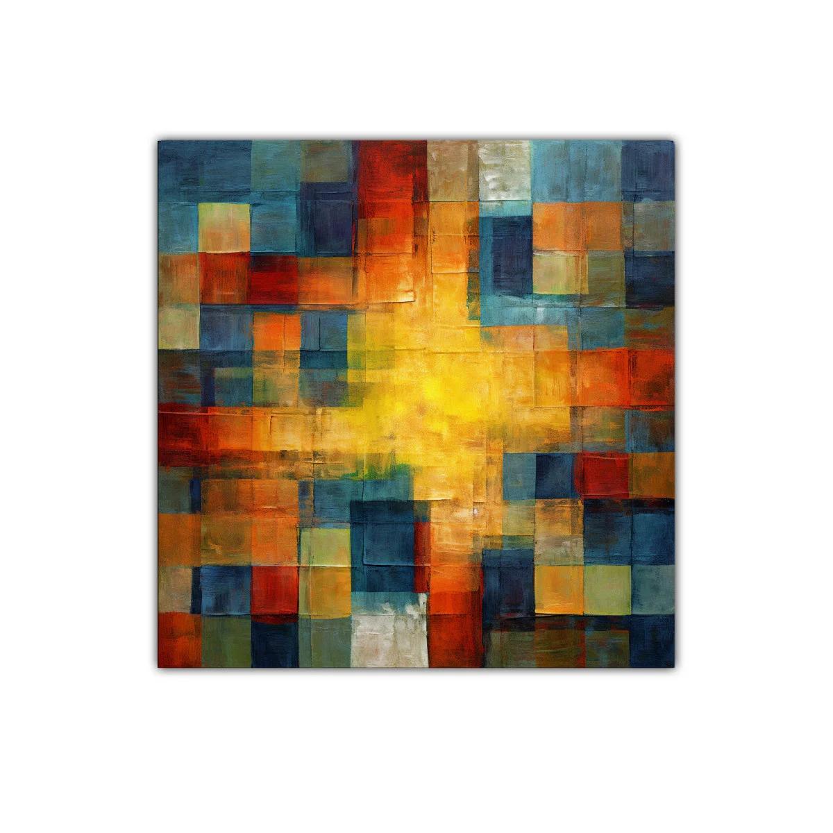 Cuadro abstracto con vibrantes bloques de color cálido y frío — imagen principal