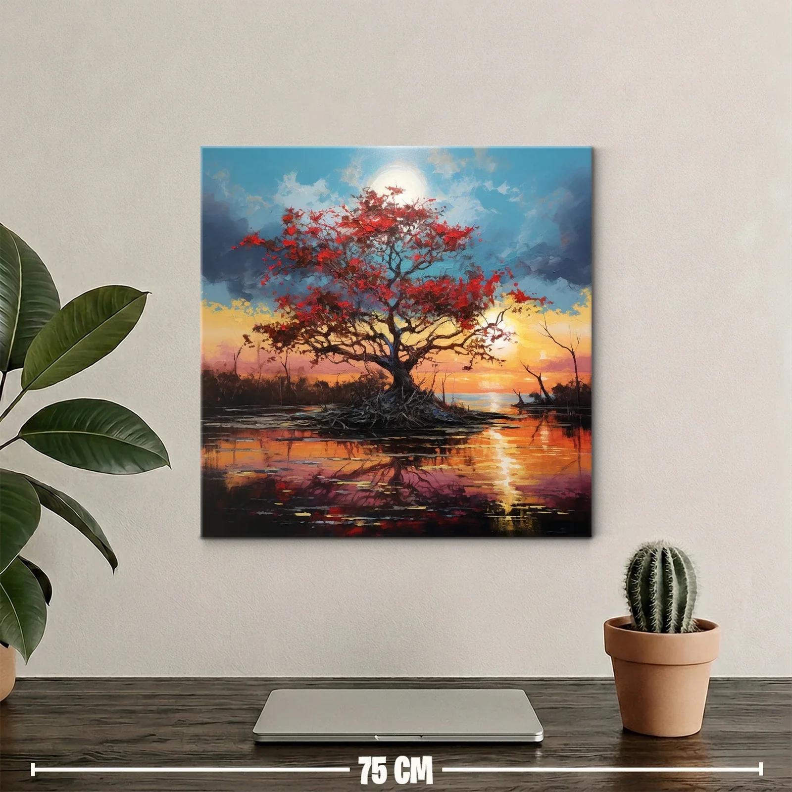 Árbol en paisaje al atardecer con tonos cálidos y azules — miniatura 2