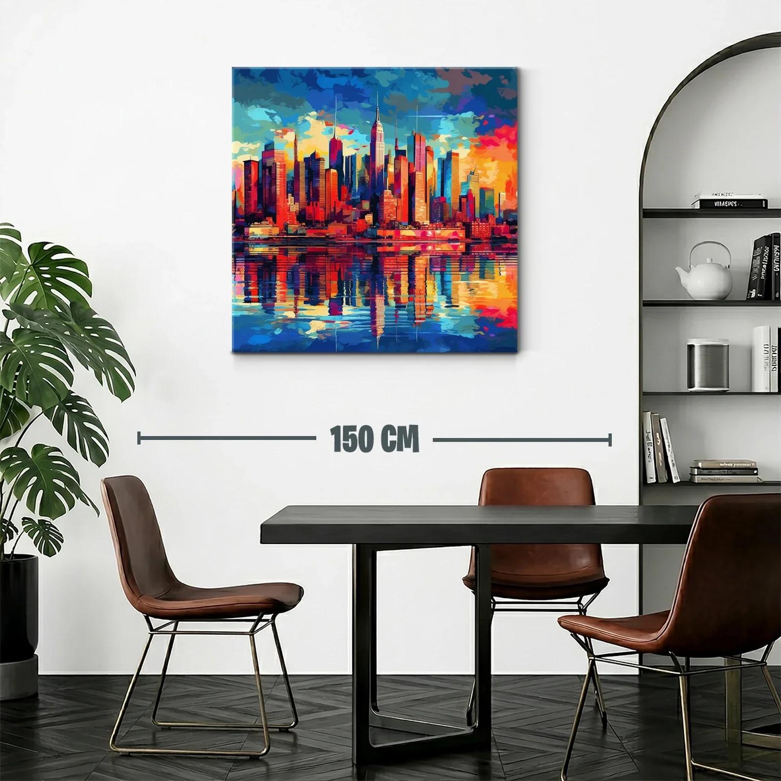 Ciudad vibrante con reflejos al atardecer en tonos intensos — miniatura 2