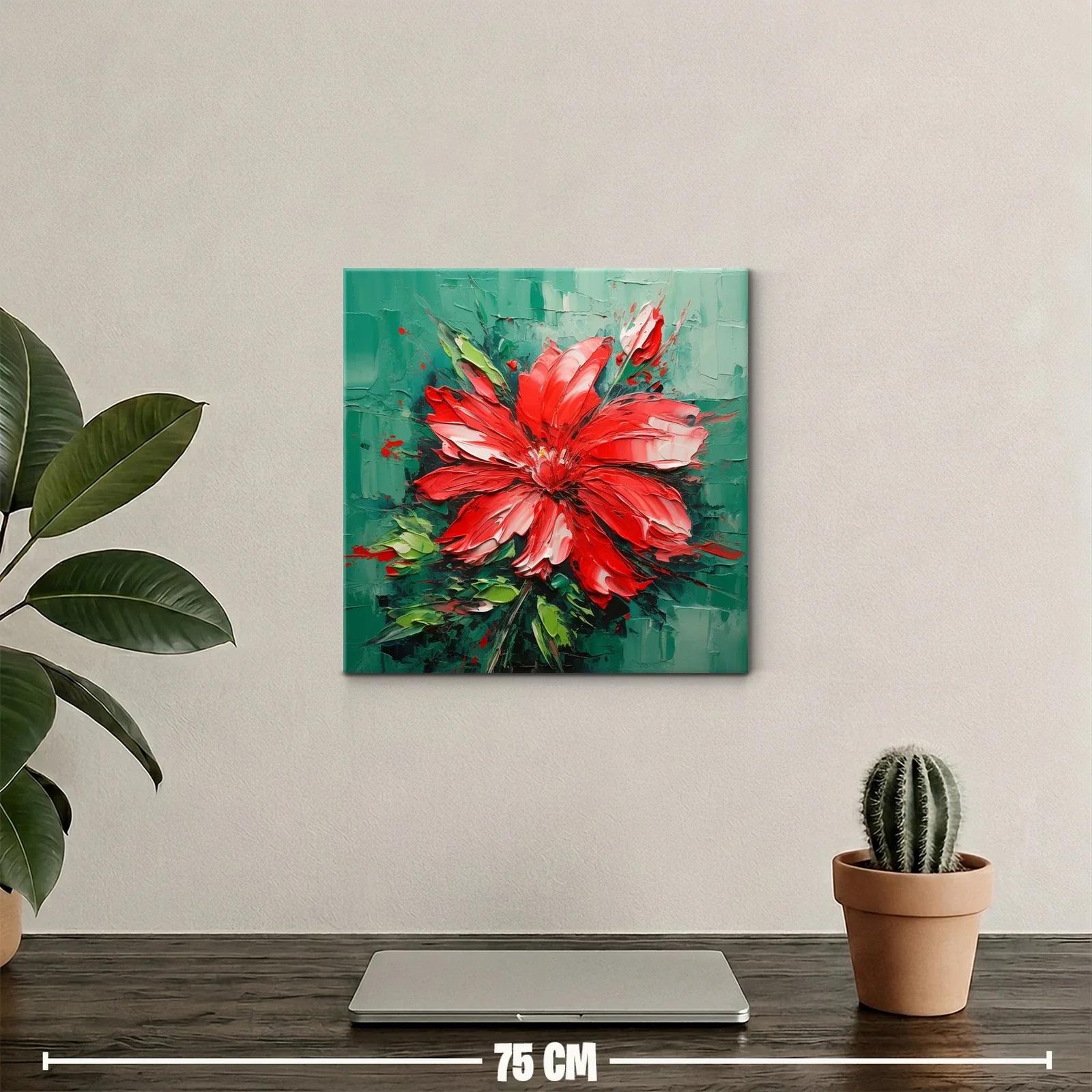 Cuadro Floral en Tonos Rojos y Verdes con Textura Viva — miniatura 2