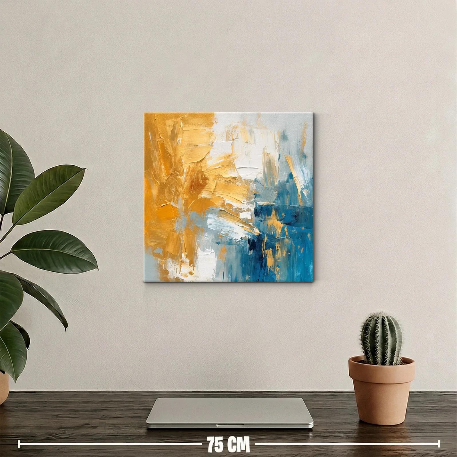 Cuadro abstracto con tonos dorados y azules intensos — miniatura 2