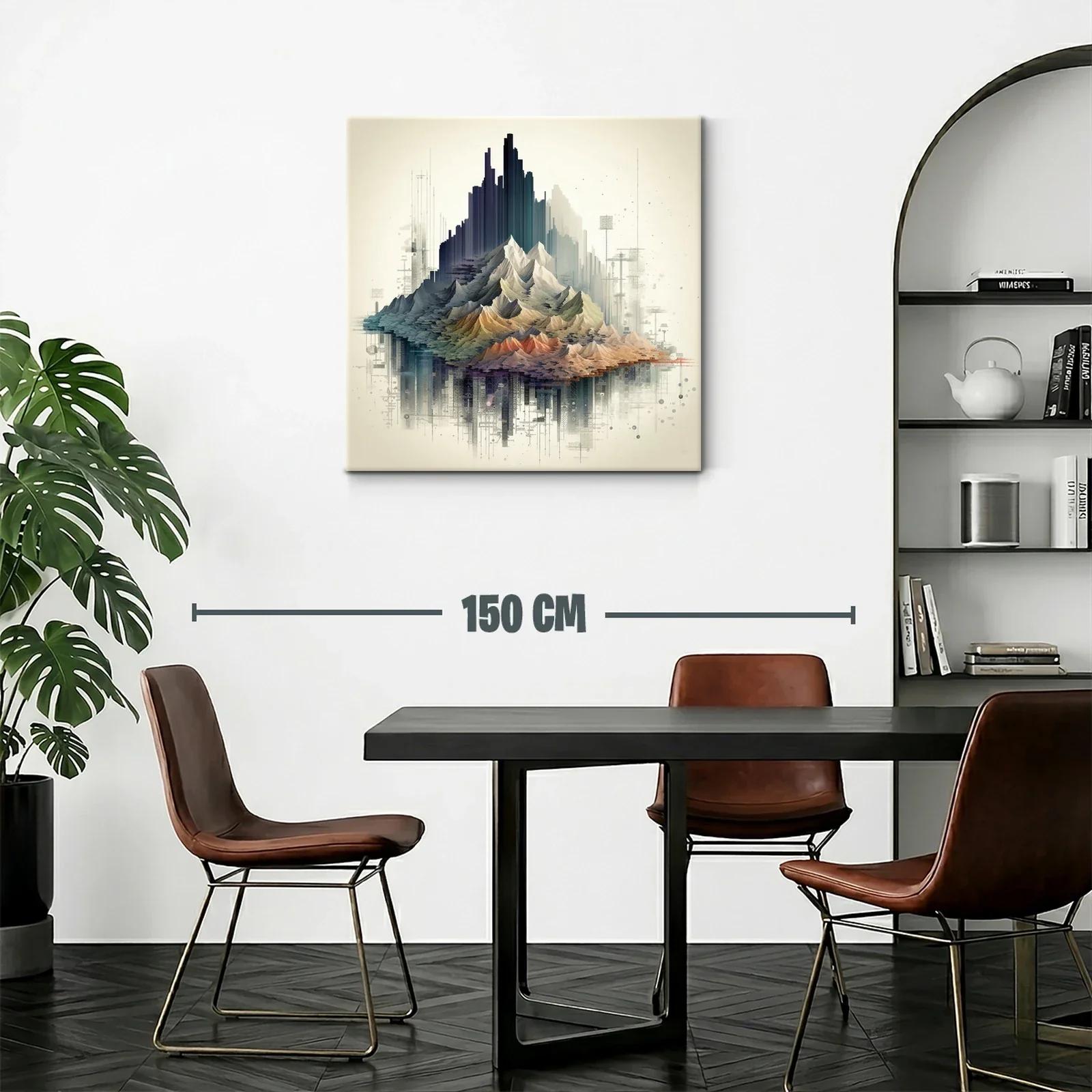 Paisaje montañoso con tonos cálidos y arquitectura abstracta — miniatura 2