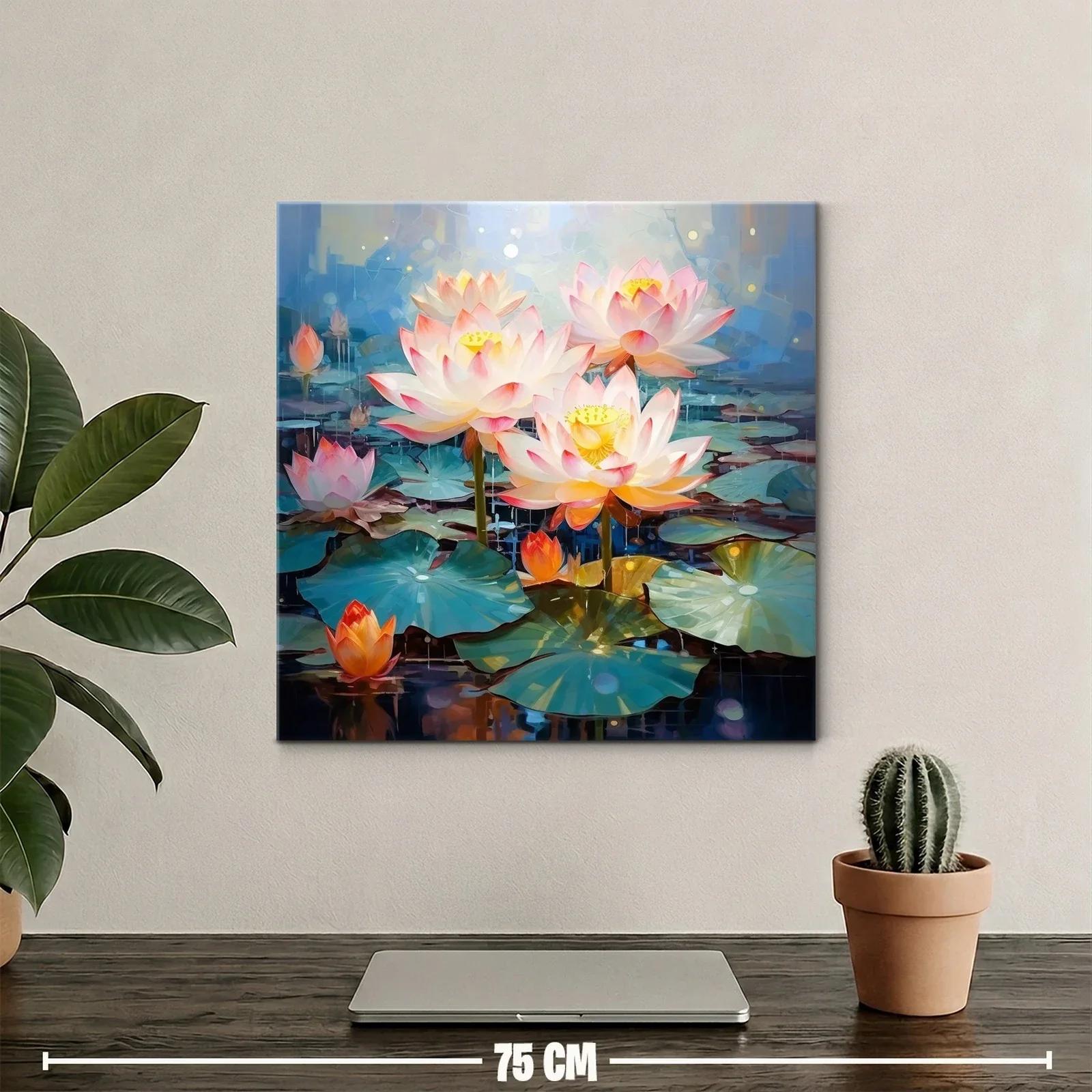 Flor de loto iluminada en estanque azul sereno — miniatura 2