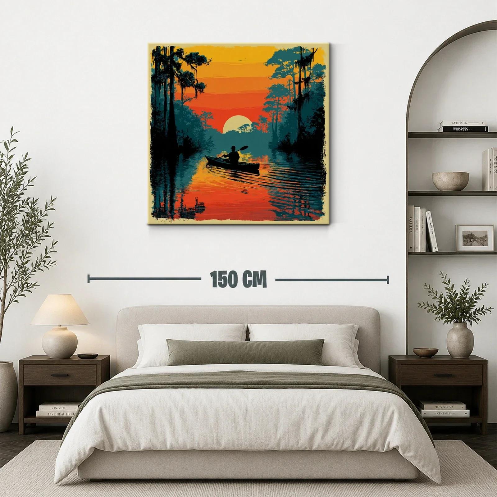 Atardecer sereno con kayak entre árboles y agua reflejada — miniatura 3