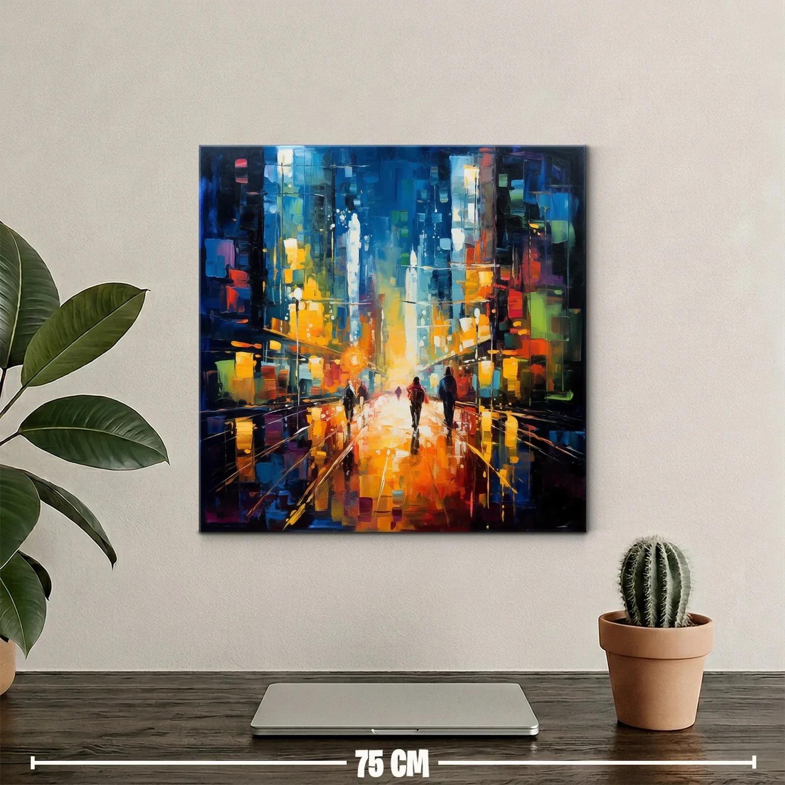 Calle iluminada con siluetas urbanas al atardecer vibrante — miniatura 2