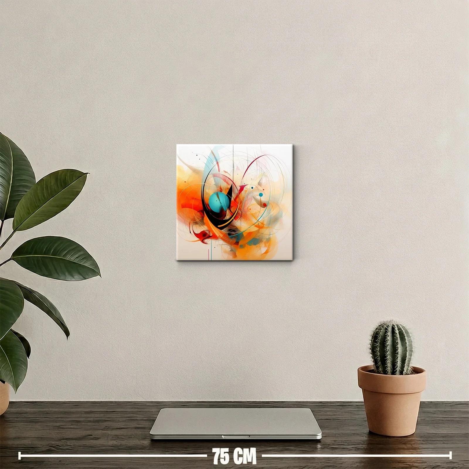 Cuadro abstracto en tonos cálidos y azules vibrantes — miniatura 2