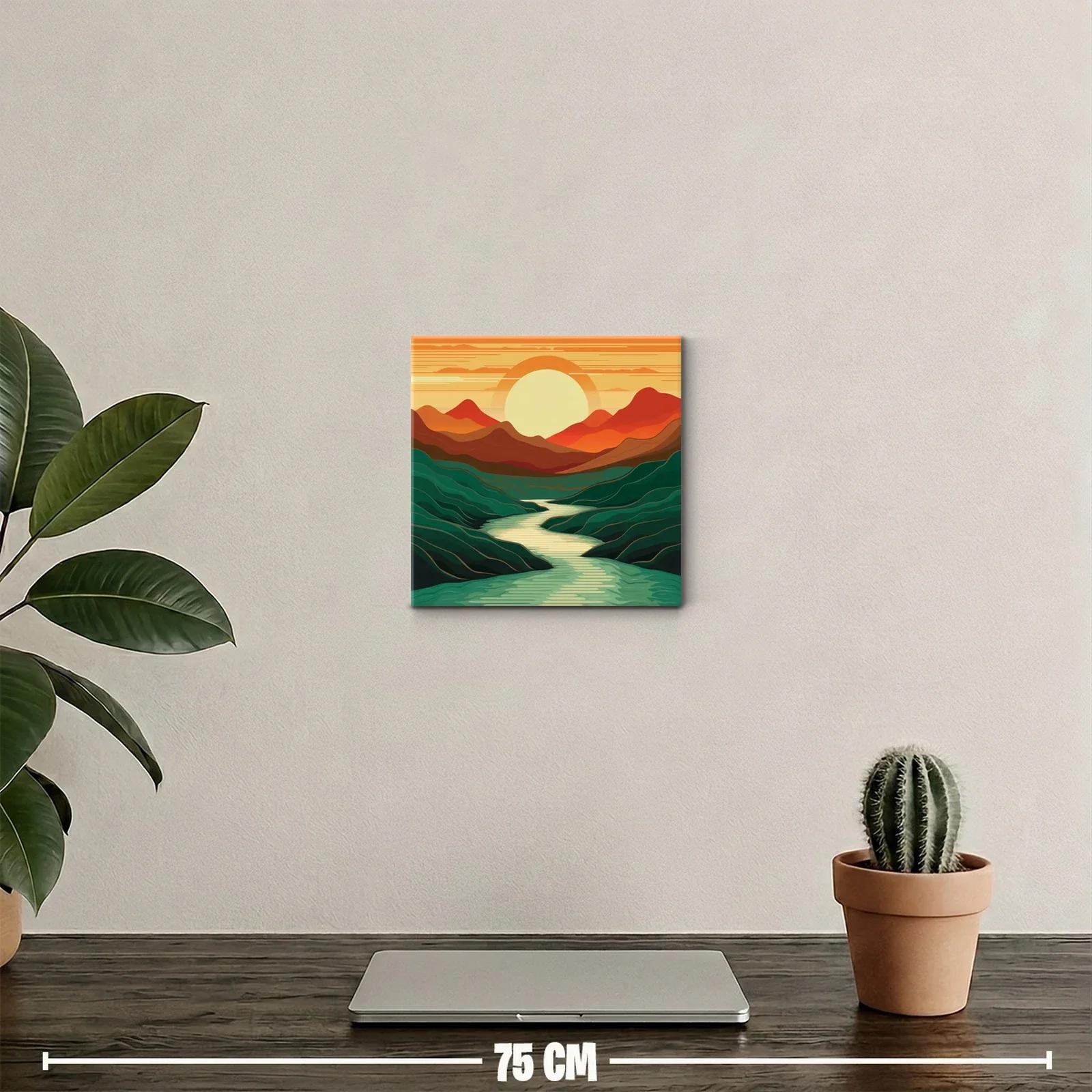Paisaje con río serpenteante y sol poniente cálido — miniatura 2