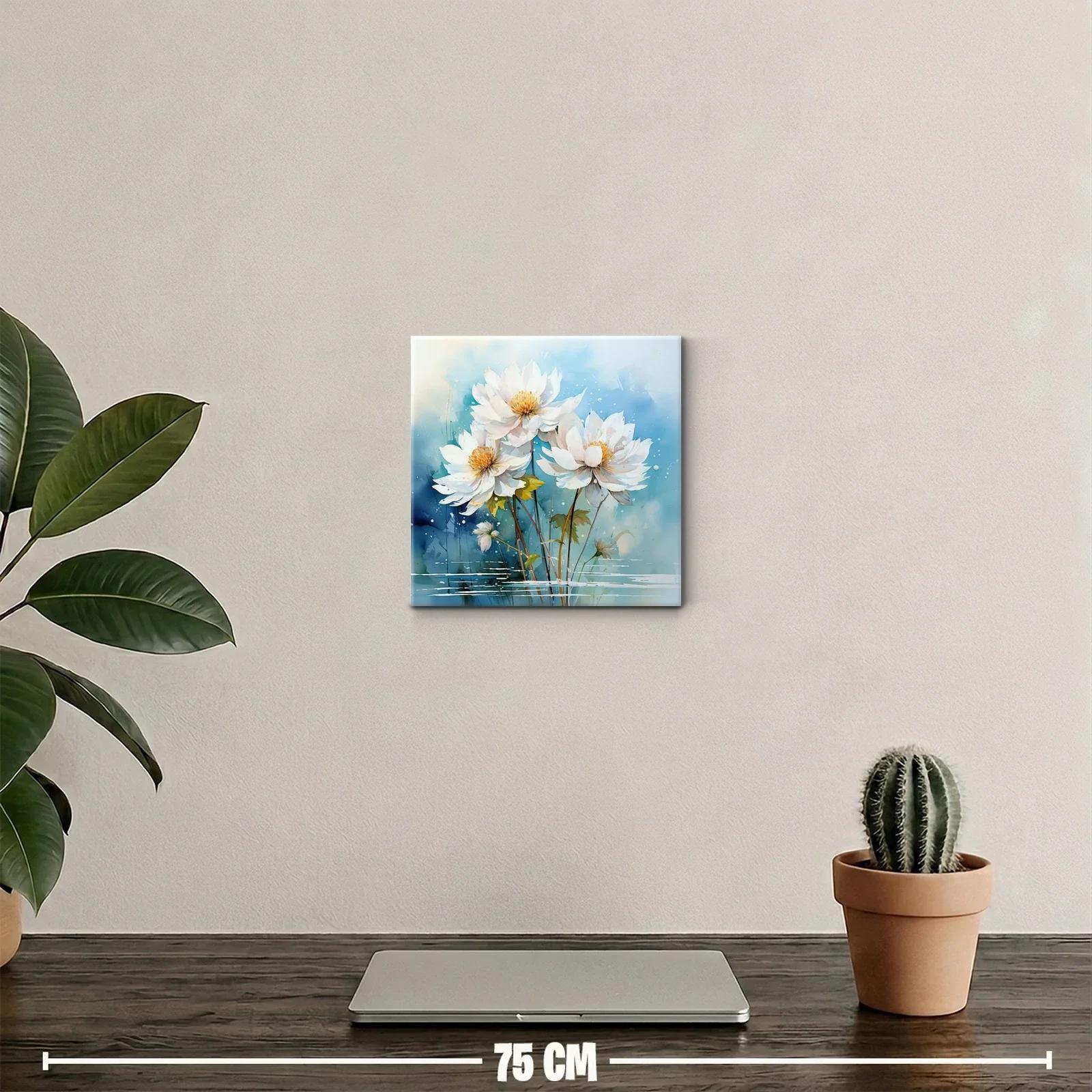 Cuadro decorativo con flores blancas y fondo azul suave — miniatura 2