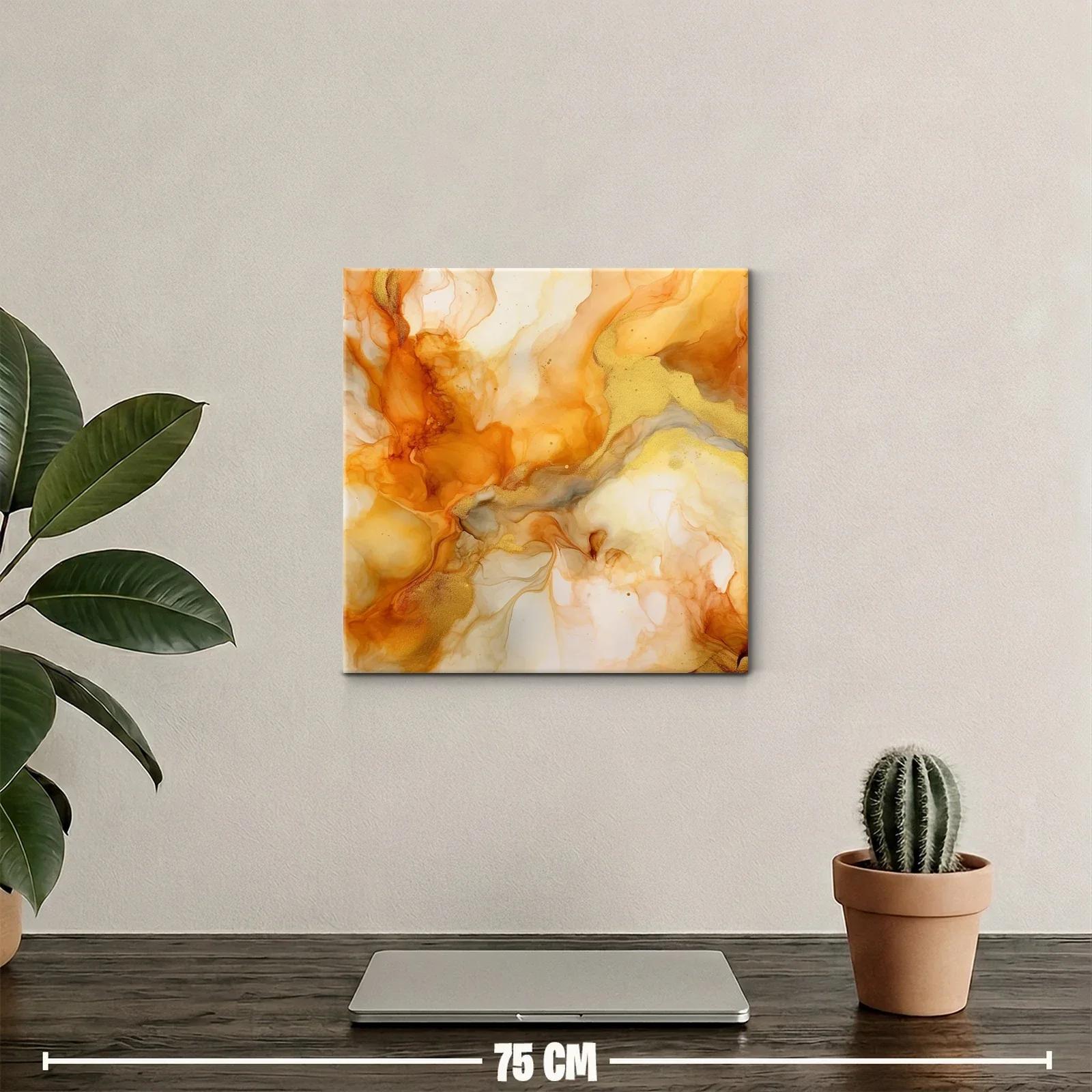 Cuadro abstracto en tonos cálidos dorados y naranjas — miniatura 2