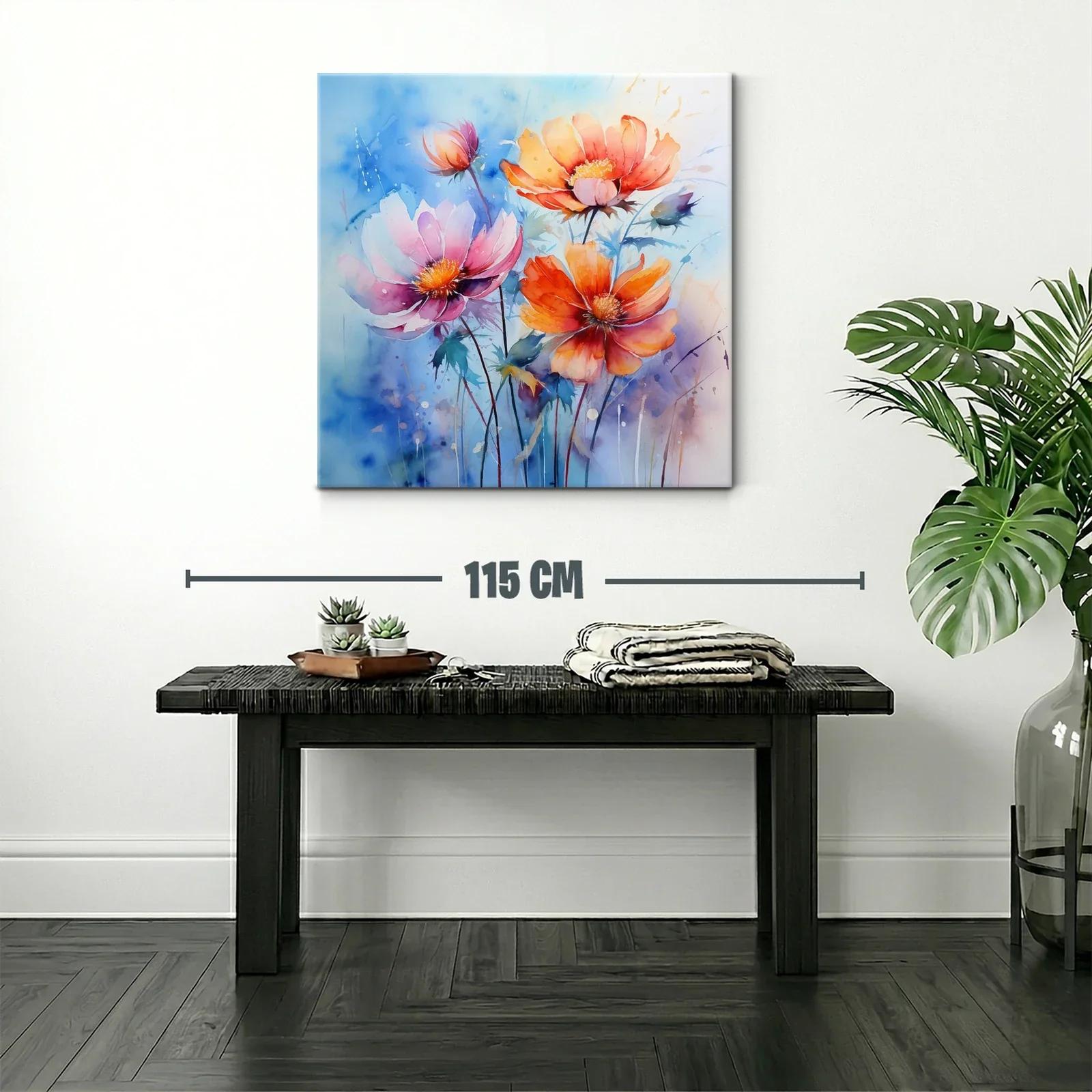 Vibrantes flores silvestres con tonos cálidos y fondo azul — miniatura 2
