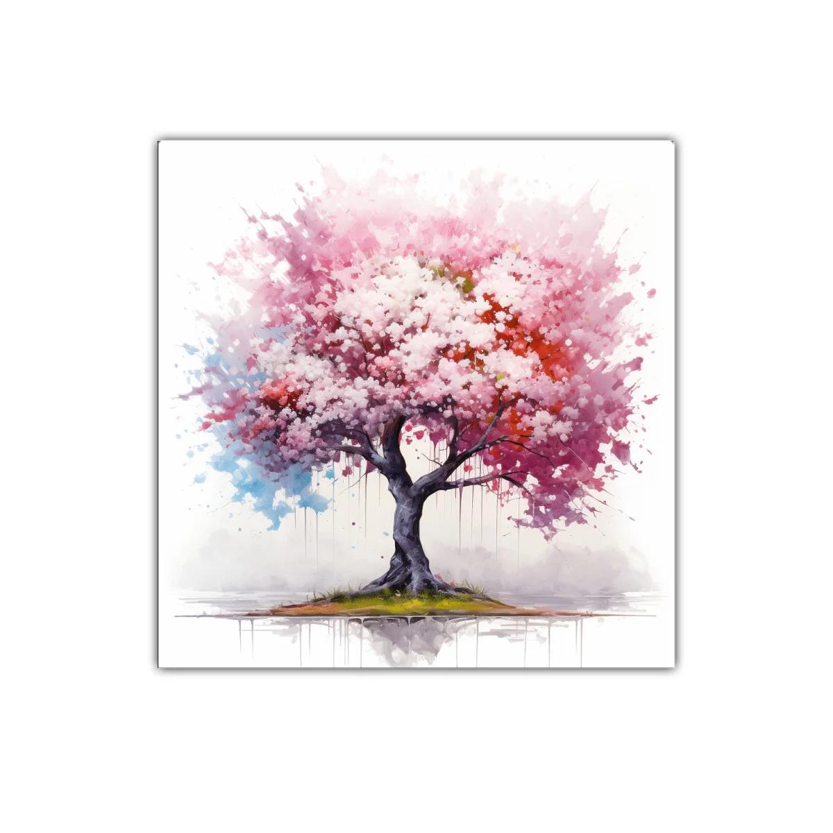 Árbol floreciente con tonos rosa y rojo vibrantes