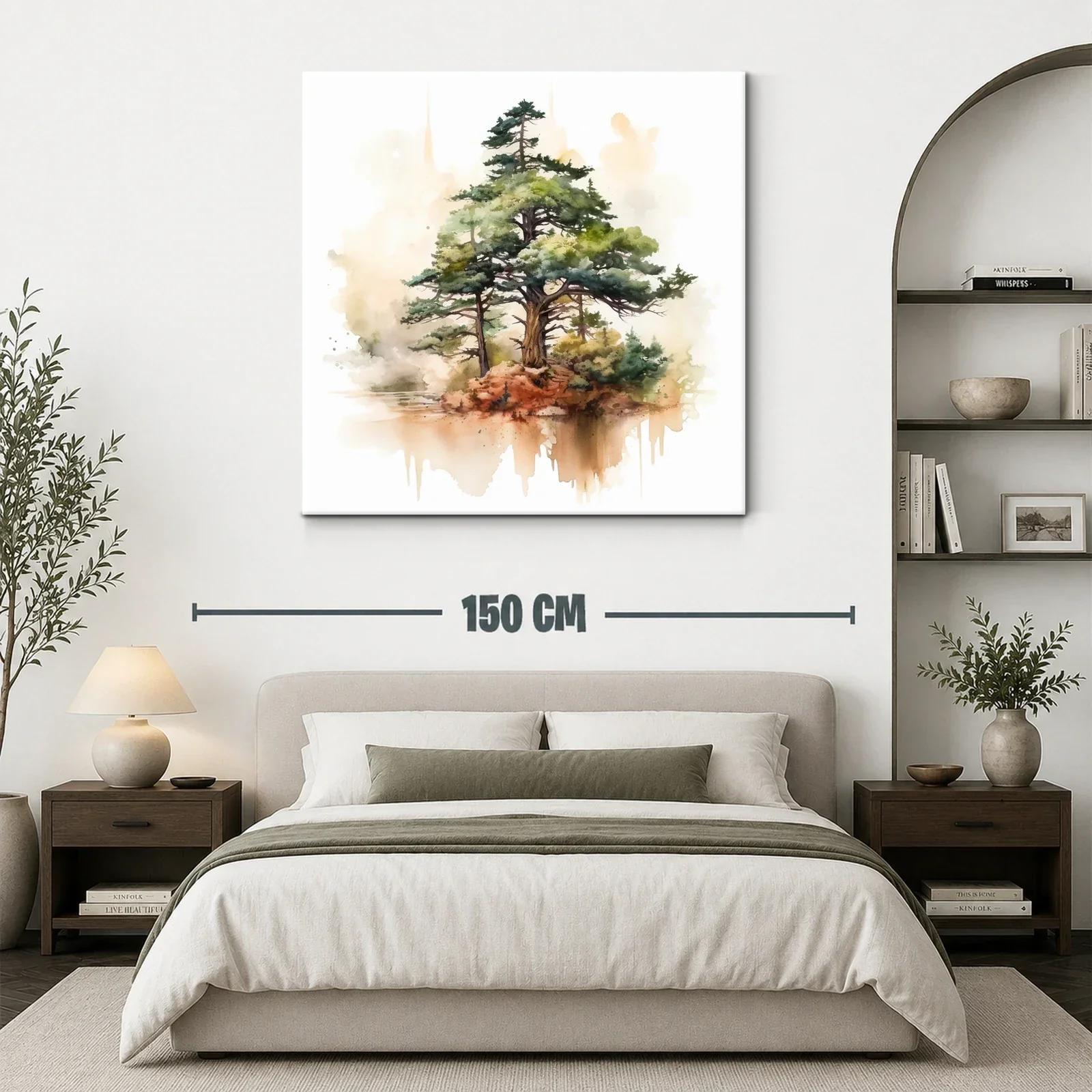Serenidad natural con árbol en isla pintada en acuarela — miniatura 3