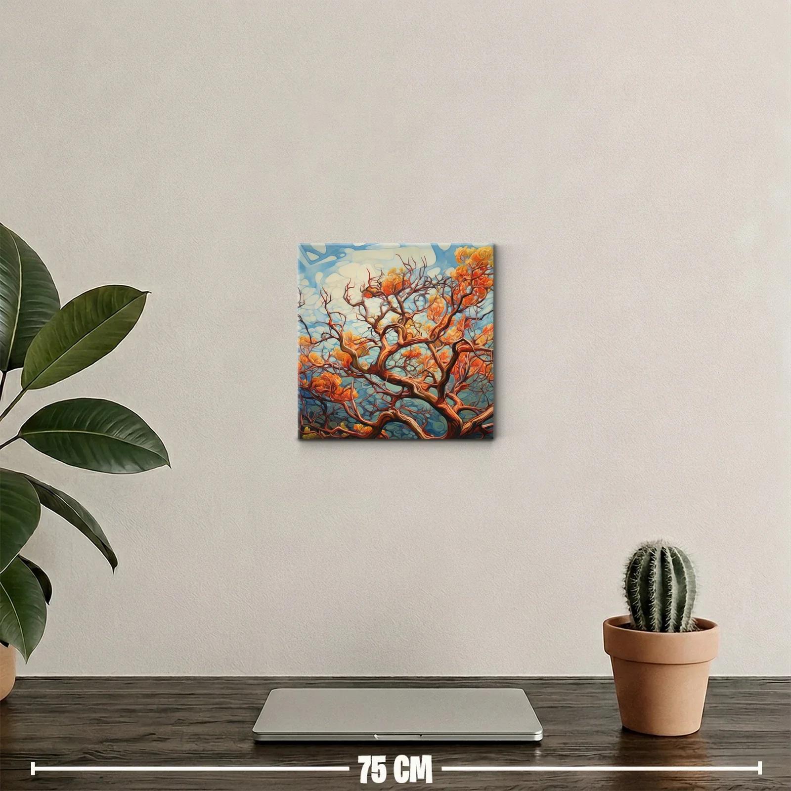 Árboles en tonos cálidos con cielo azul y nubes suaves — miniatura 2