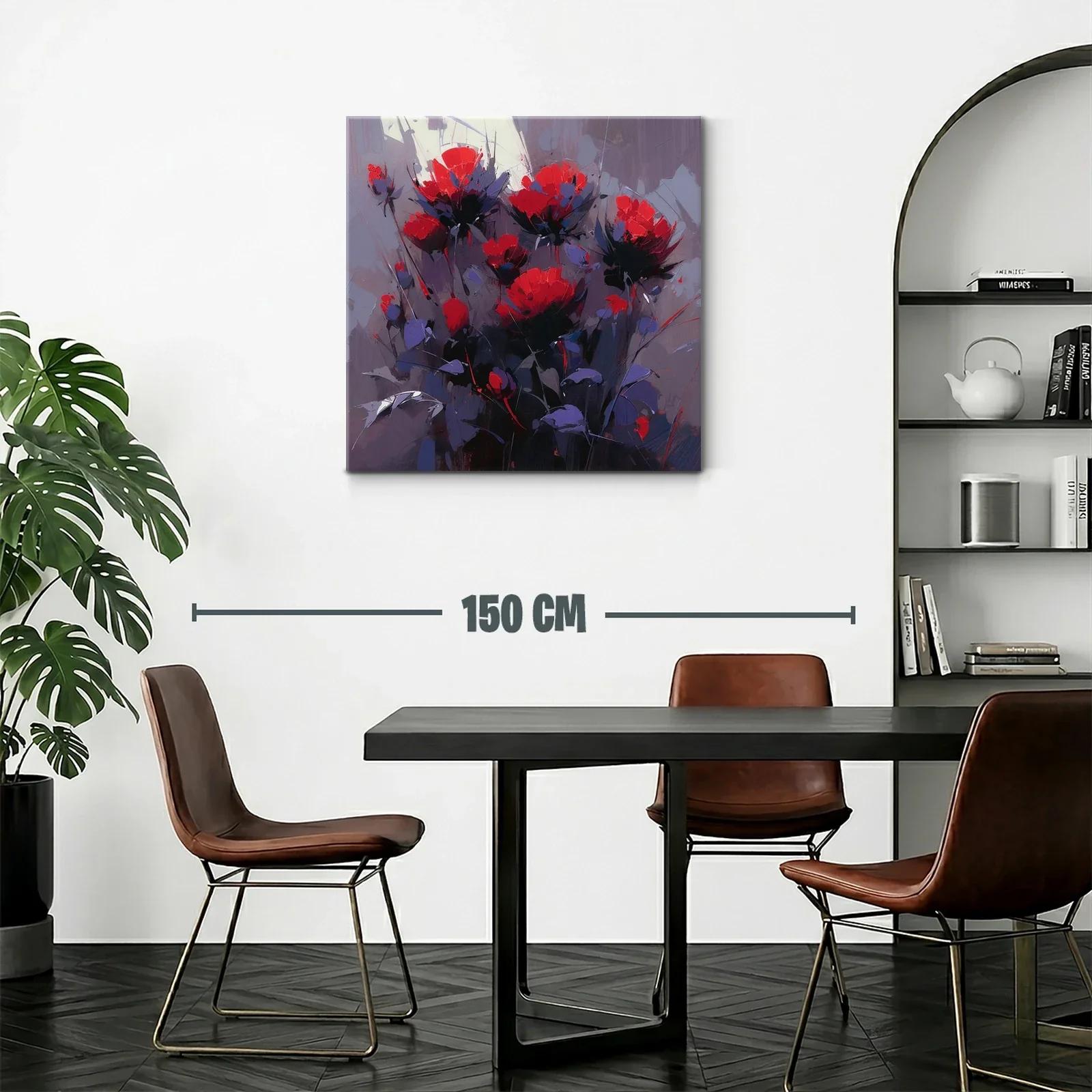 Cuadro moderno con flores rojas vibrantes y fondo gris — miniatura 2
