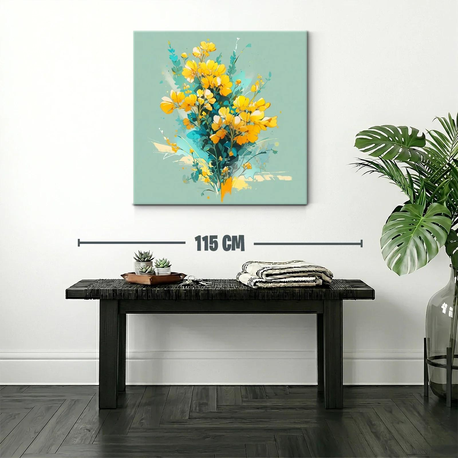 Cuadro floral vibrante con tonos amarillos y verdes — miniatura 2