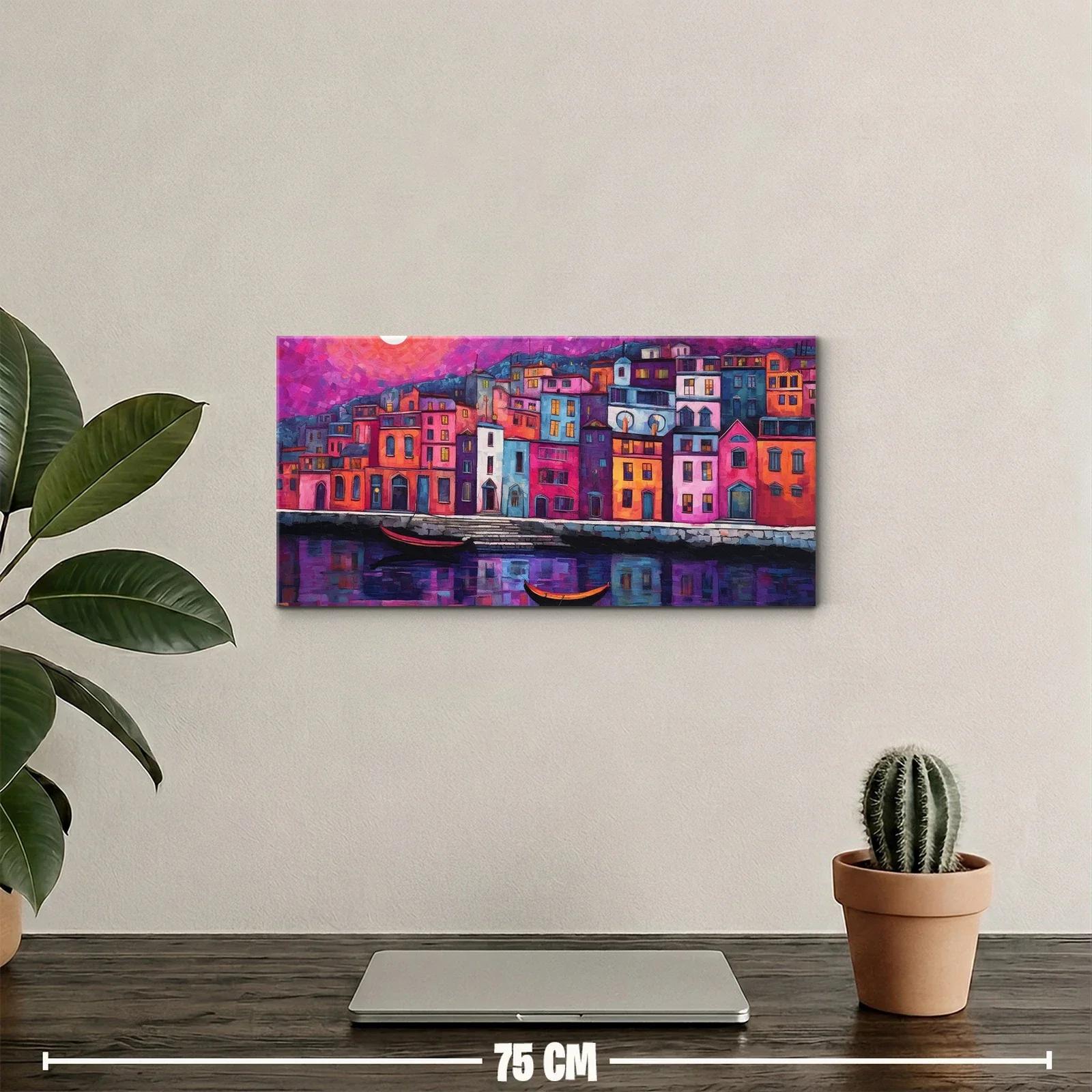 Cuadro pueblo costero colorido con reflejos en el agua — miniatura 2