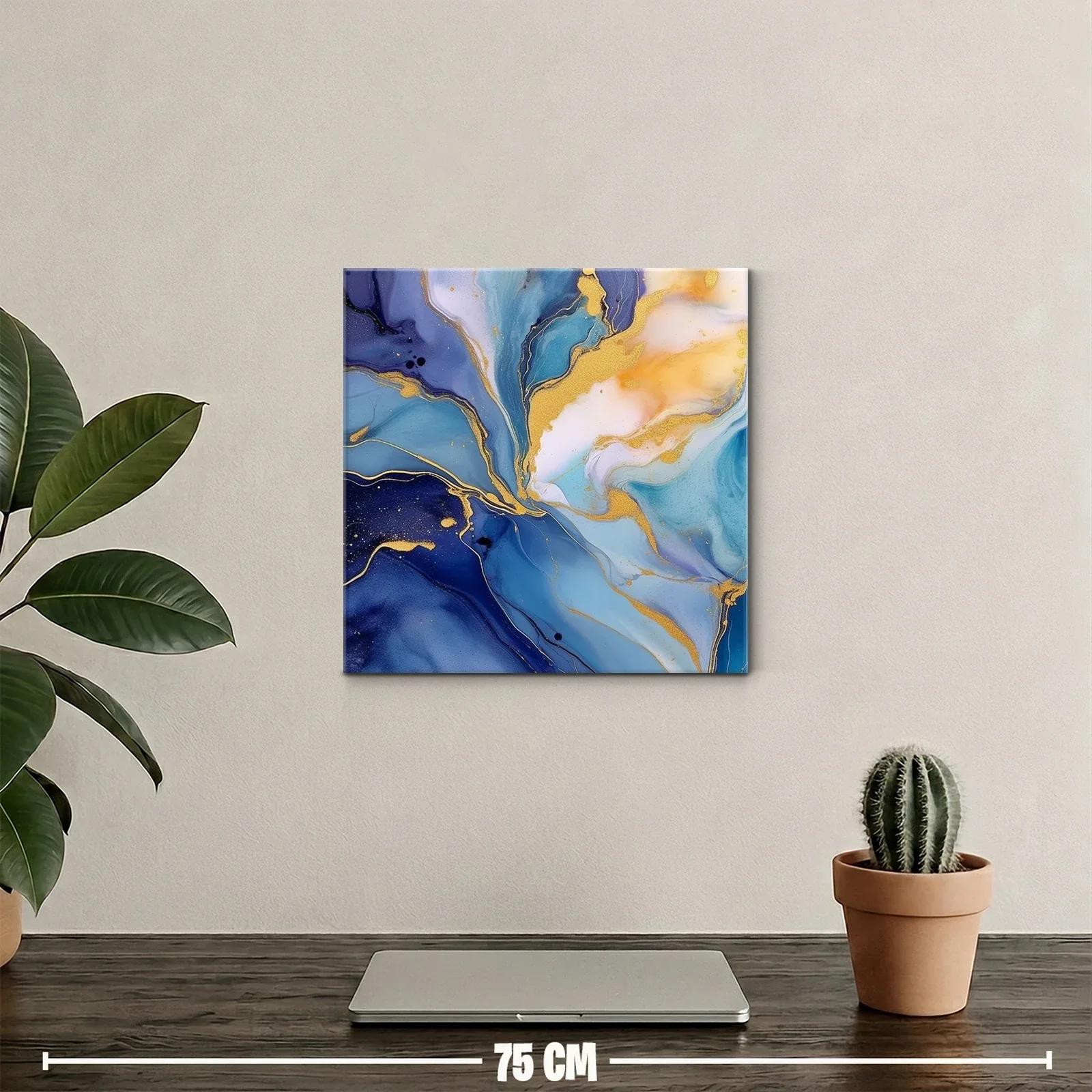 Cuadro abstracto en tonos azules y dorados sofisticados — miniatura 2