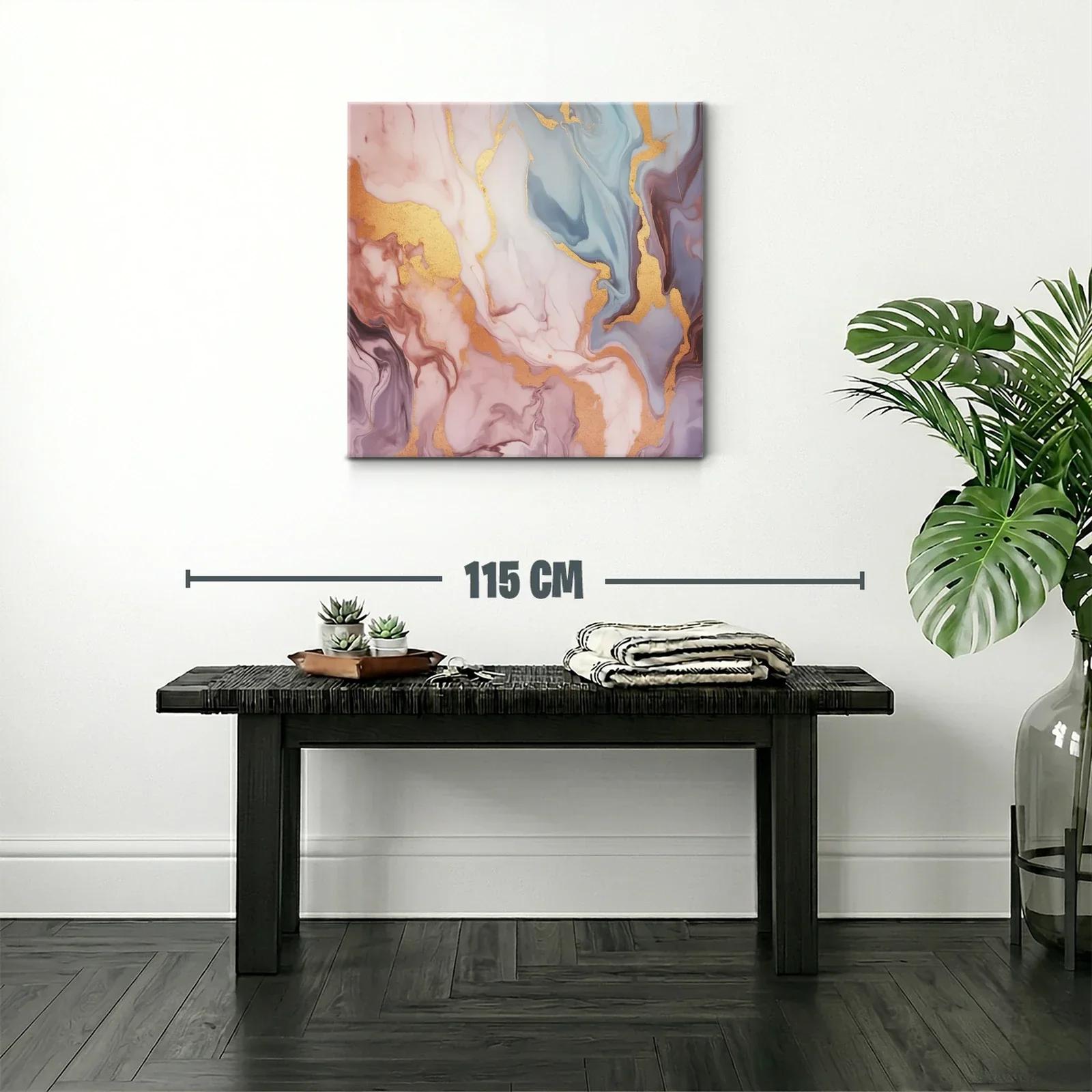 Cuadro abstracto en tonos pastel con detalles dorados — miniatura 2