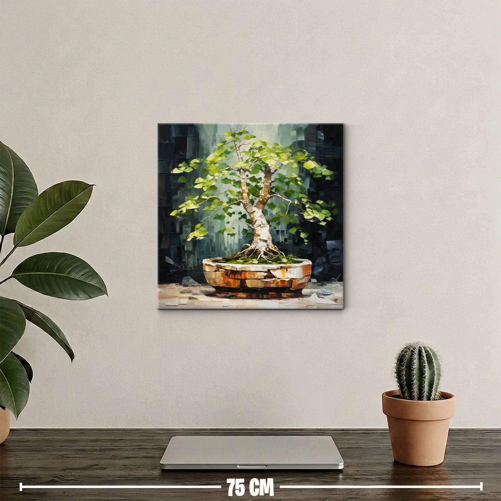 Cuadro árbol bonsái con vibrantes tonos verdes y marrones — miniatura 2