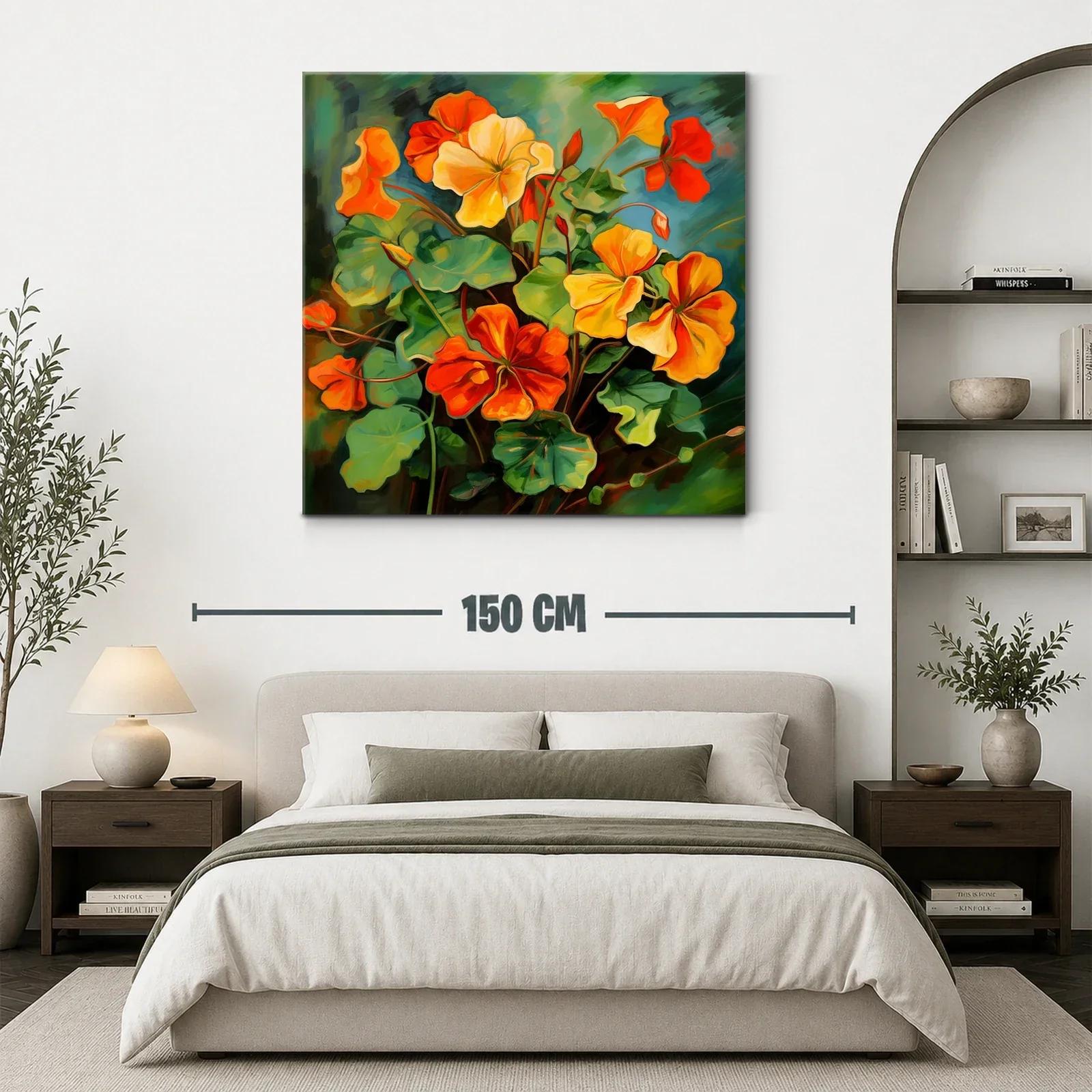 Cuadro vibrante con flores en tonos cálidos y verdes — miniatura 3