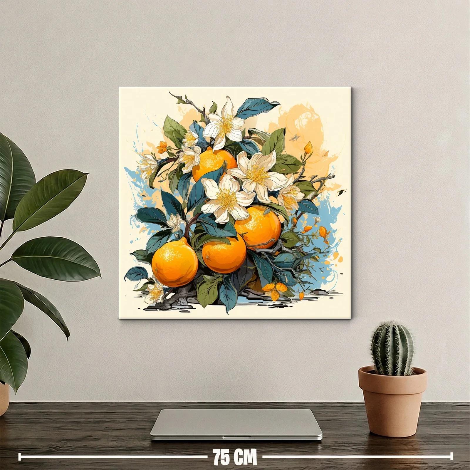 Cuadro con Naranjas y Flores en Tonos Cálidos y Naturales — miniatura 2