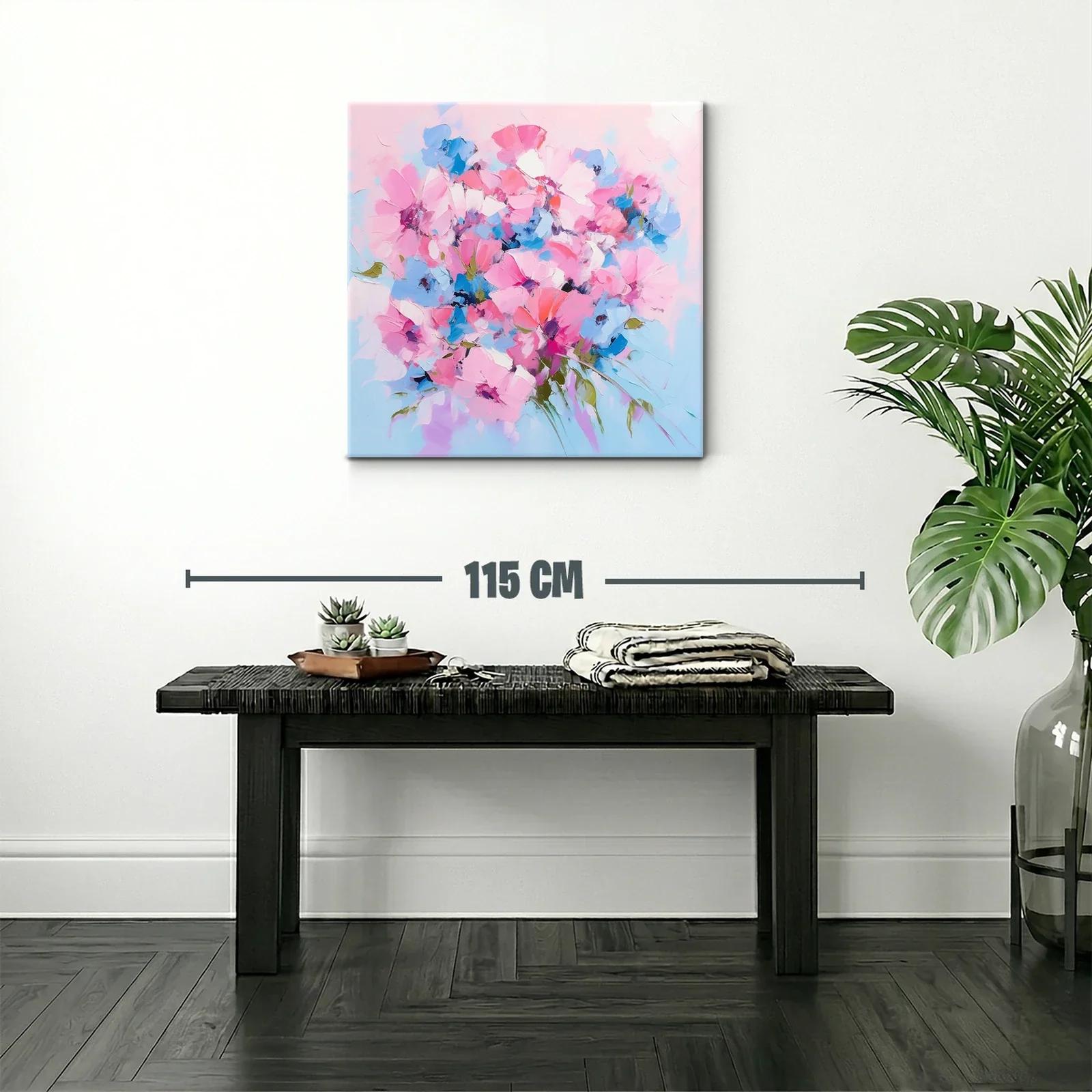 Cuadro floral en tonos rosas y azules vibrantes — miniatura 2